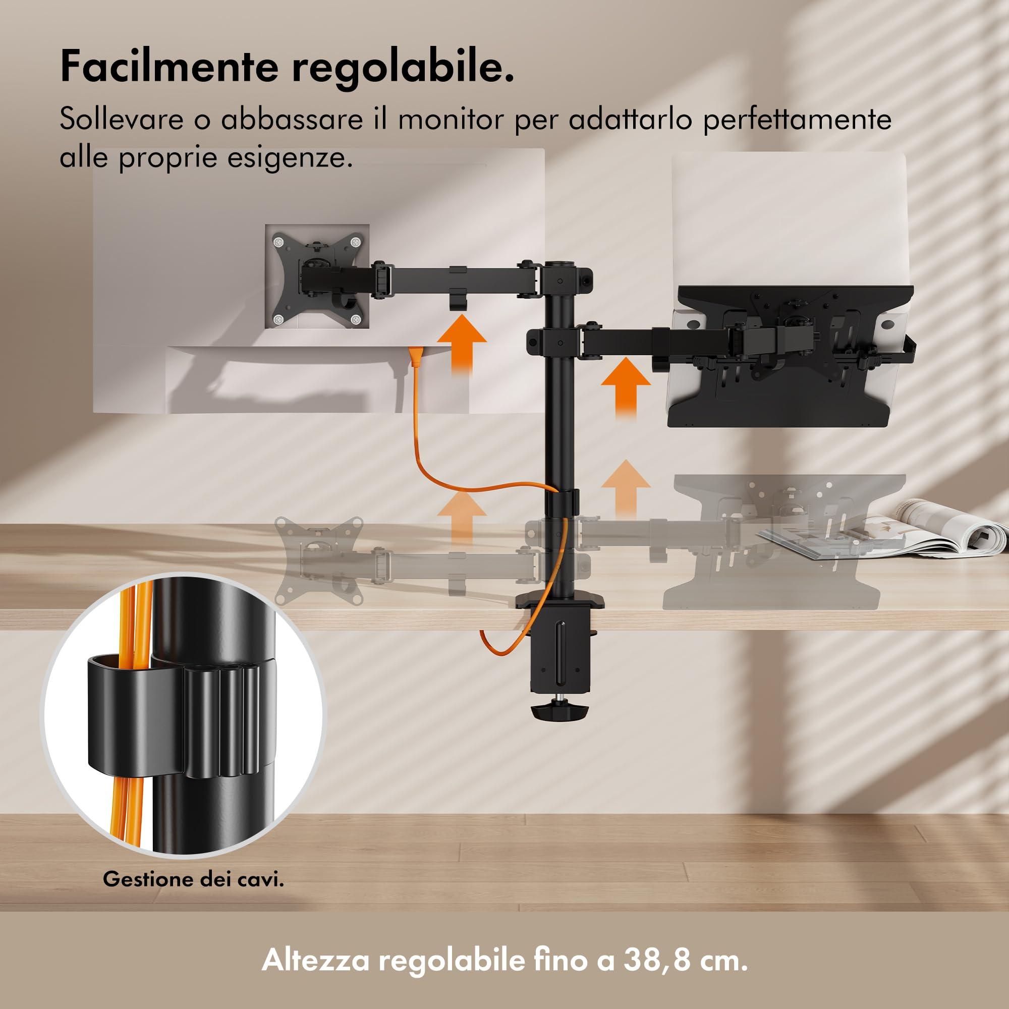 VonHaus Supporto Doppio Monitor e Laptop a Morsetto Nero