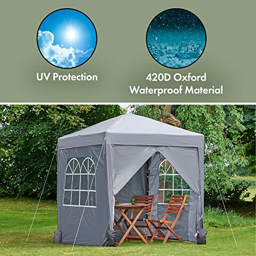 VonHaus Gazebo Pop-Up 2x2 m Impermeabile Grigio con 4 Pareti