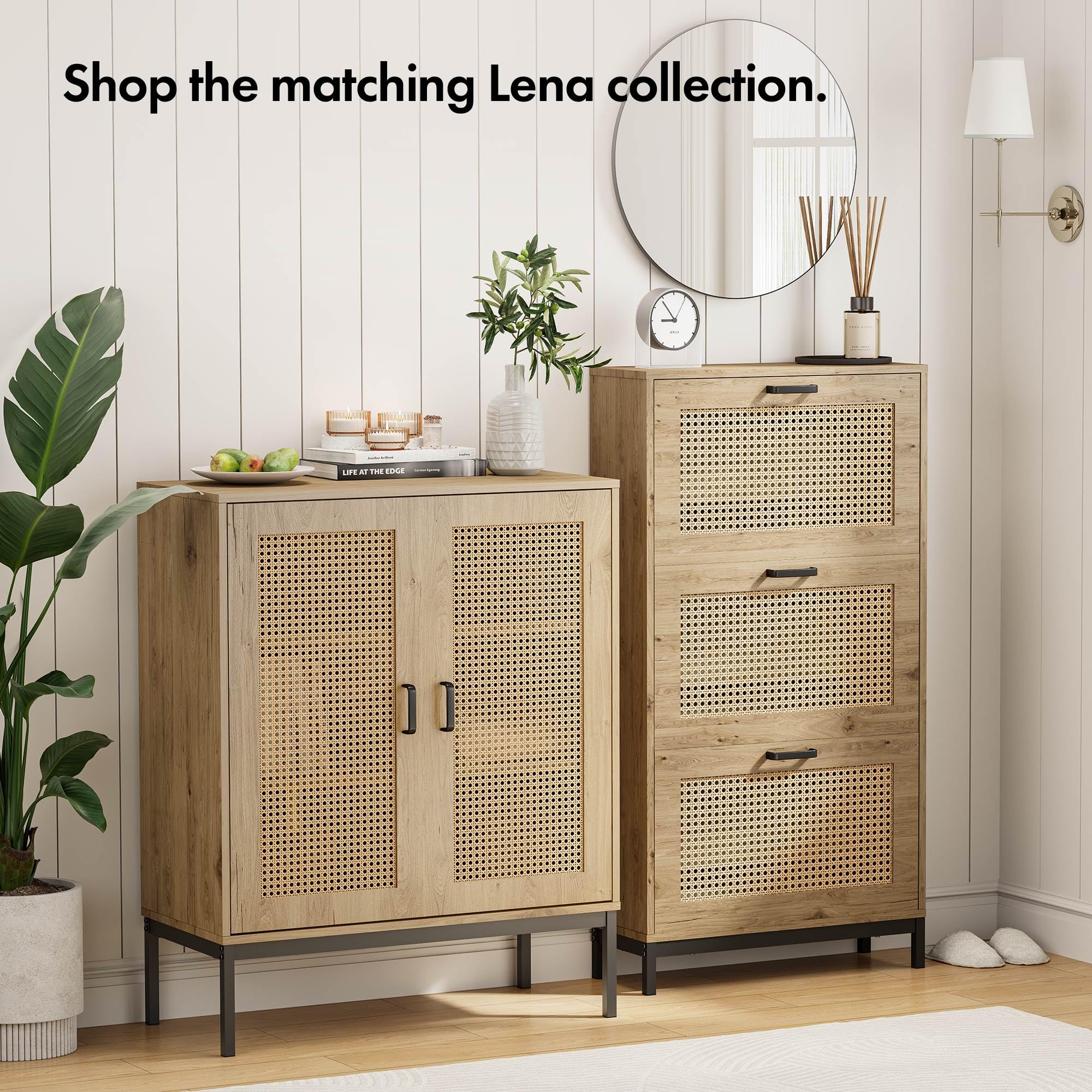 VonHaus Lena scarpiera rattan 3 cassetti 18 paia