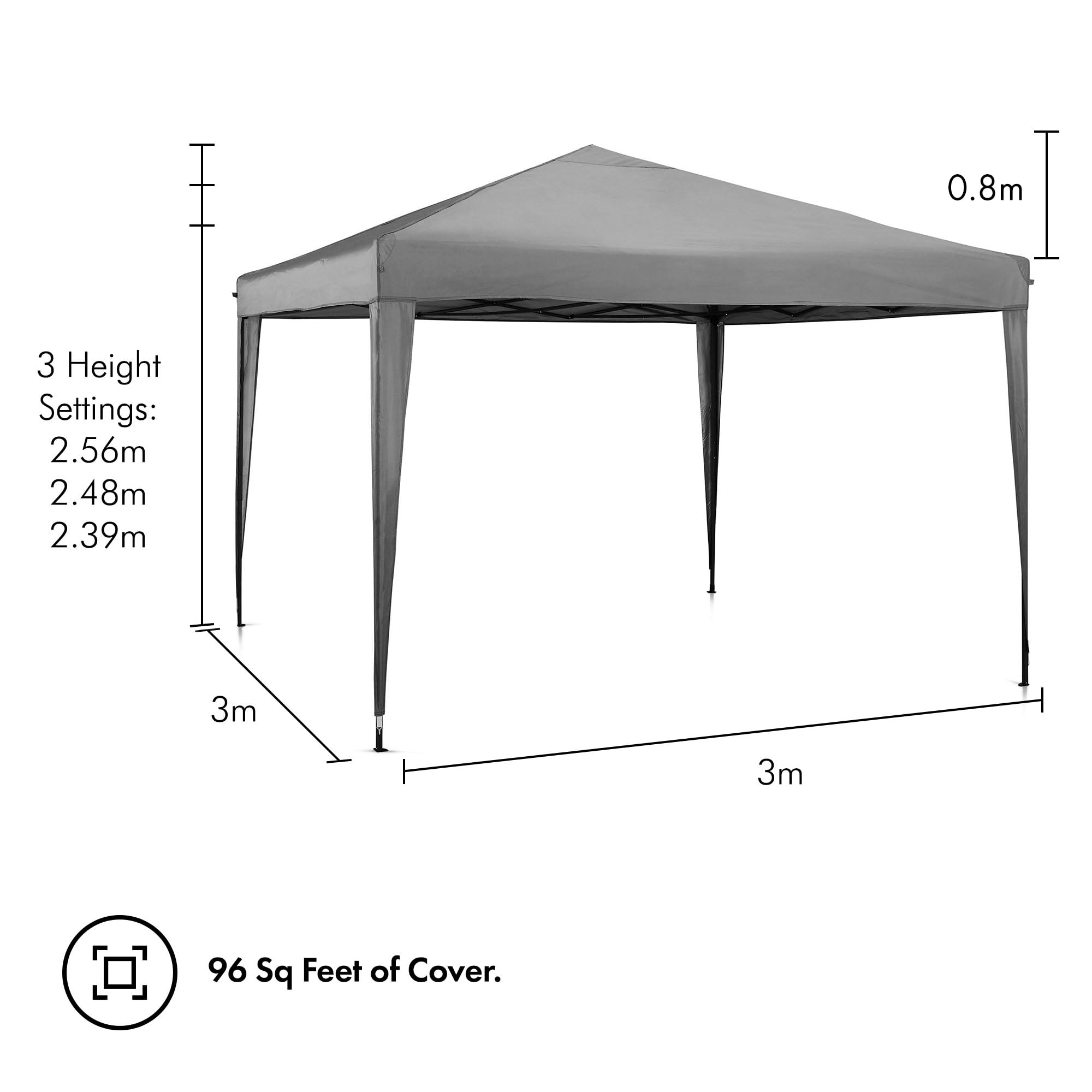 VonHaus Gazebo 3x3 Grigio Ardesia pieghevole