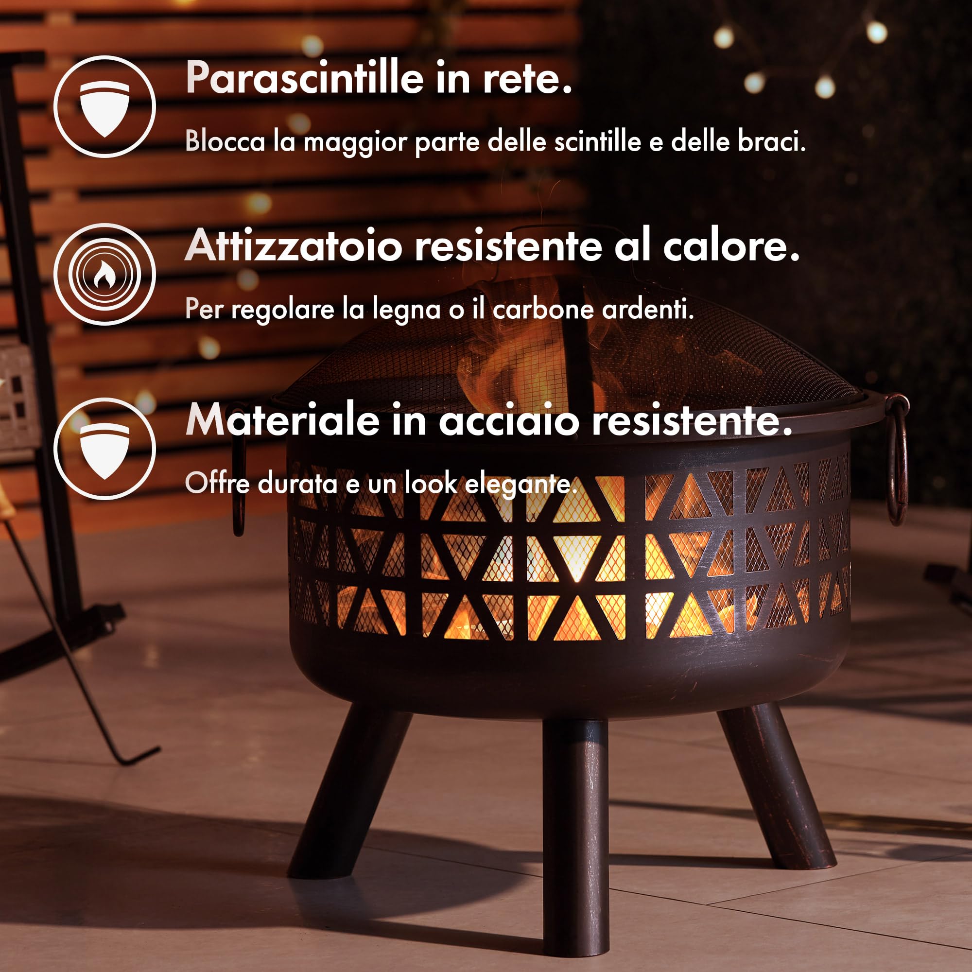 VonHaus Braciere geometrico bronzo 54,5 cm legna carbone