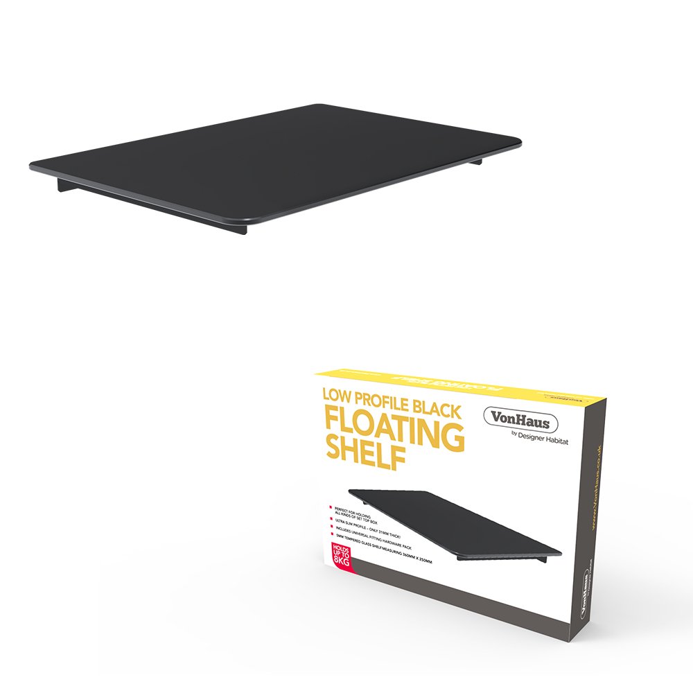 VonHaus Mensola TV Vetro Nero Singola 36x25 cm 8 kg