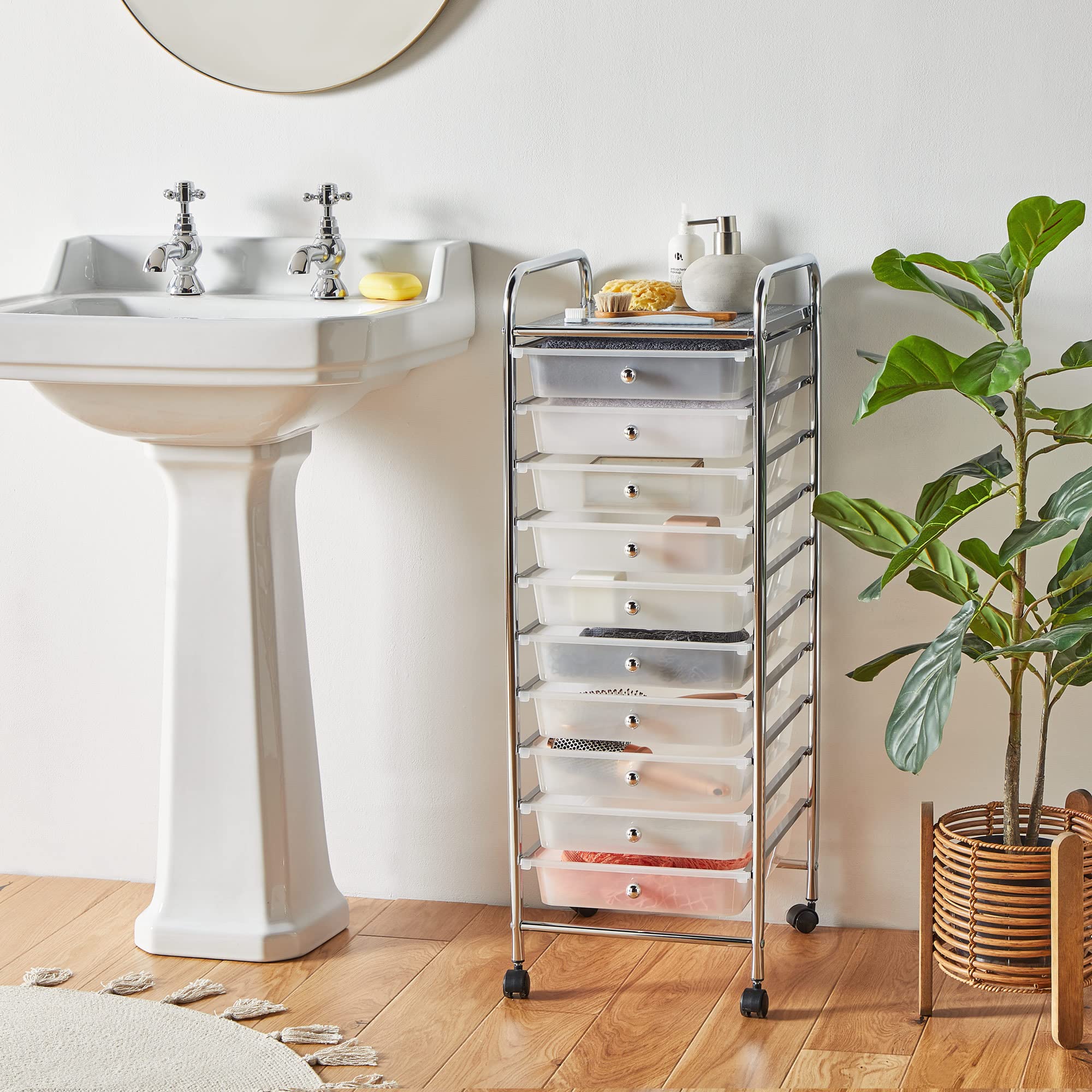 VonHaus carrello cassettiera 10 cassetti bianco con ruote