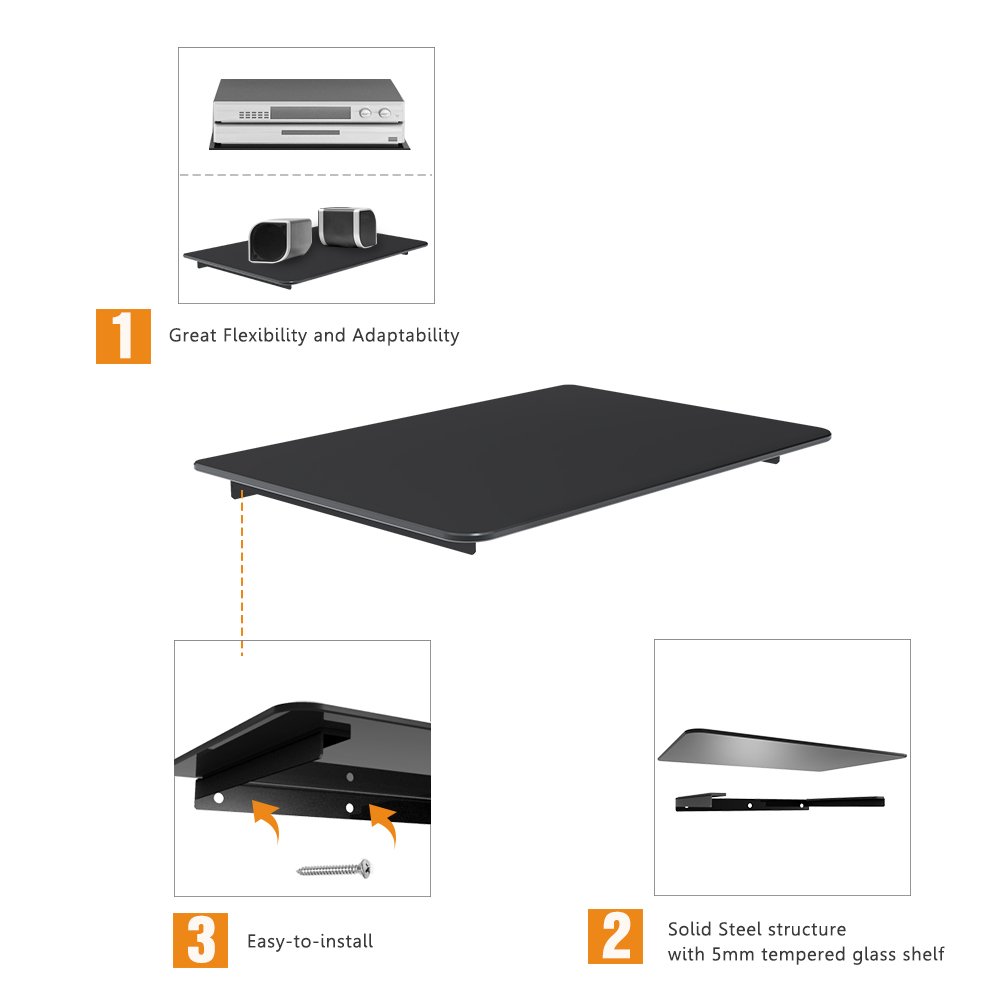 VonHaus Mensola TV Vetro Nero Singola 36x25 cm 8 kg