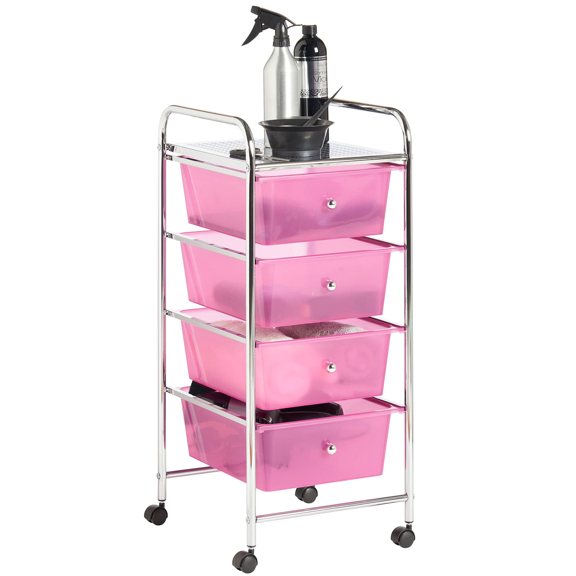 Vonhaus Carrello 4 Cassetti Rosa con Ruote 76 cm