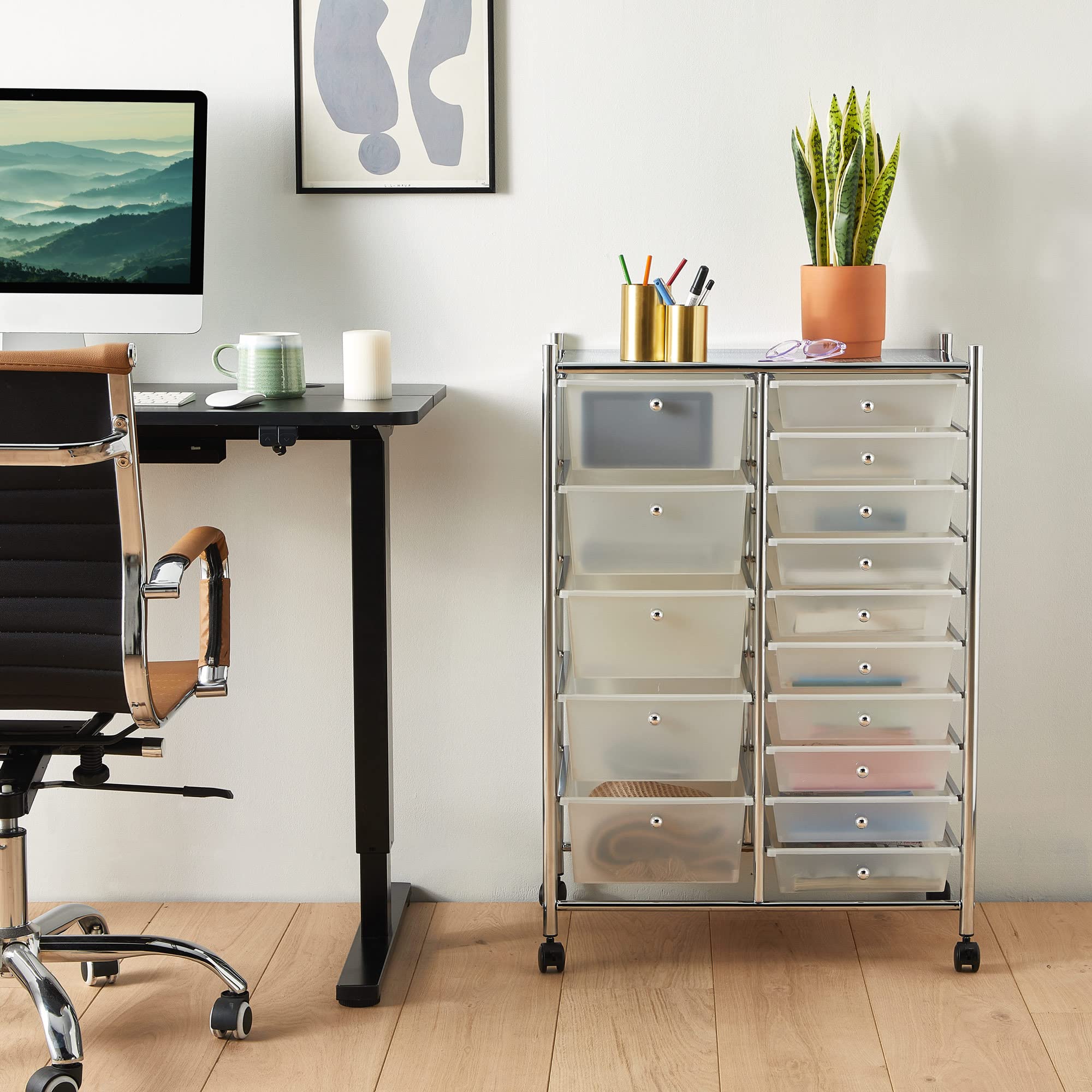 VonHaus Carrello 15 Cassetti Bianco con Ruote 76 cm