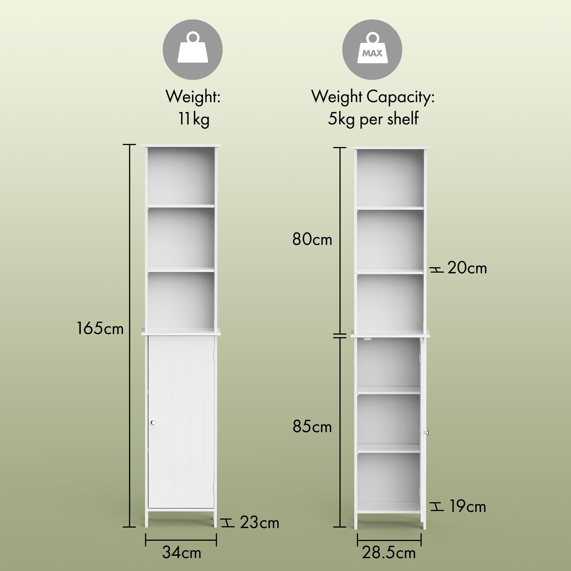 VonHaus Armadietto Colonna Bagno Bianco 165 cm