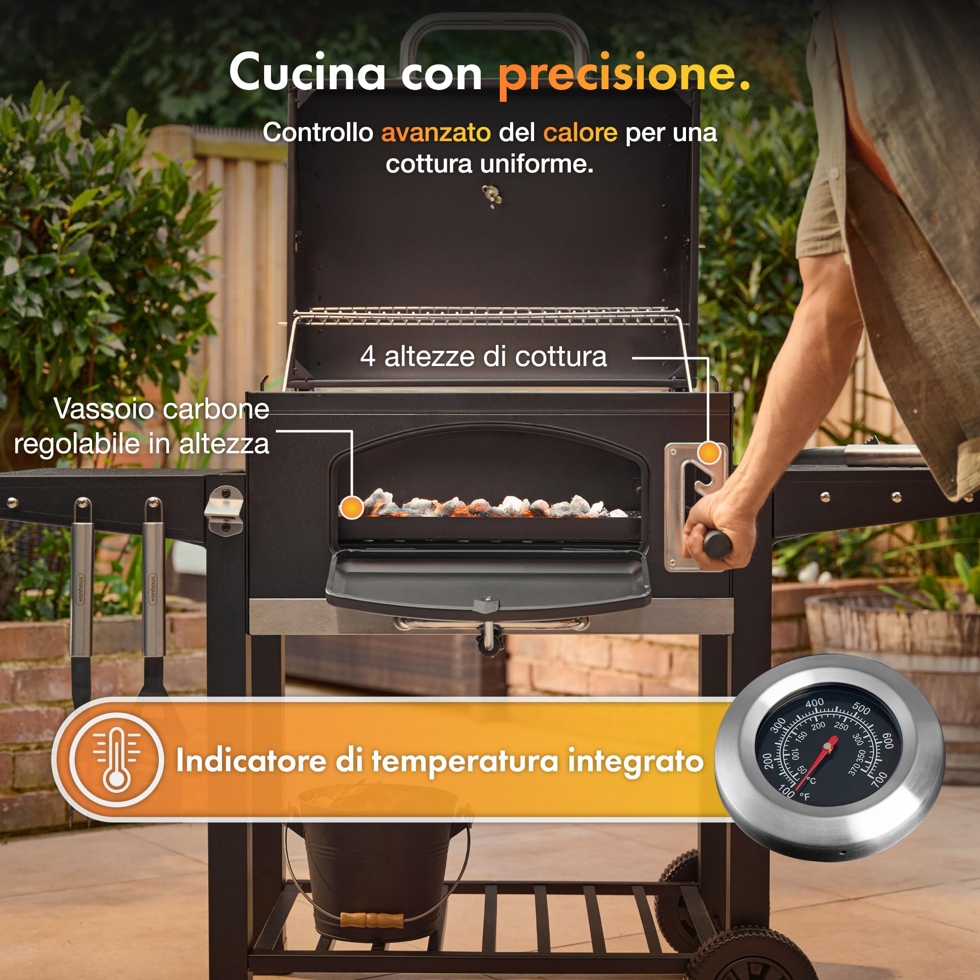 VonHaus Barbecue Carbone XL Grill Affumicatore Ghisa