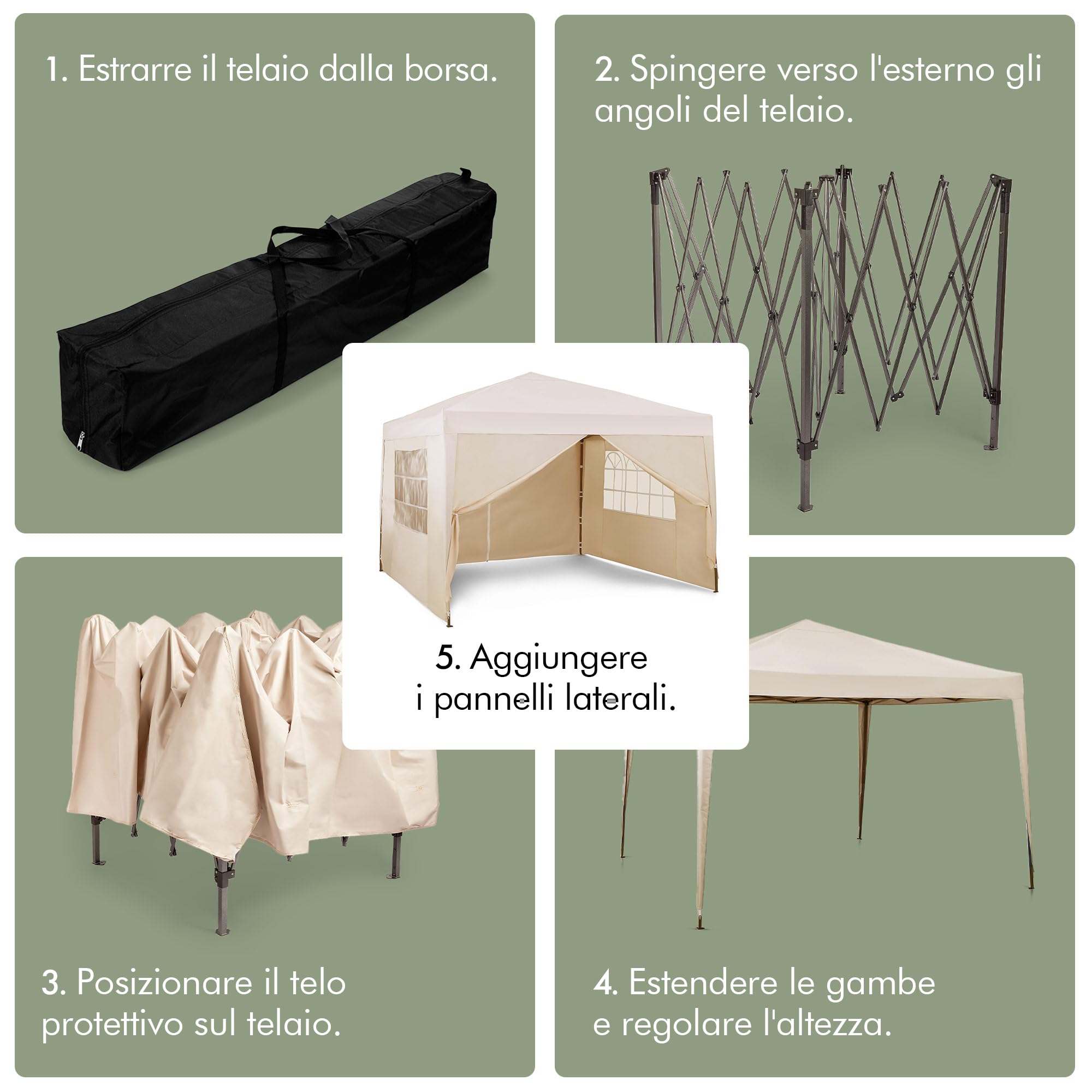 VonHaus Gazebo Pieghevole 3x3 m Crema con 4 Pareti