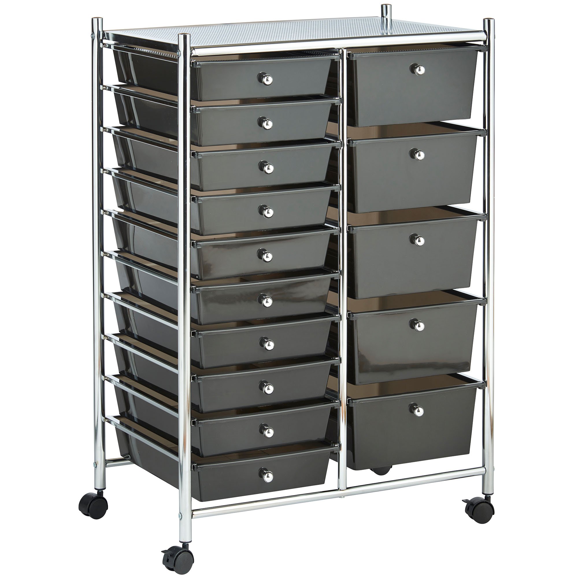 VonHaus Carrello 15 Cassetti Nero con Ruote Ufficio