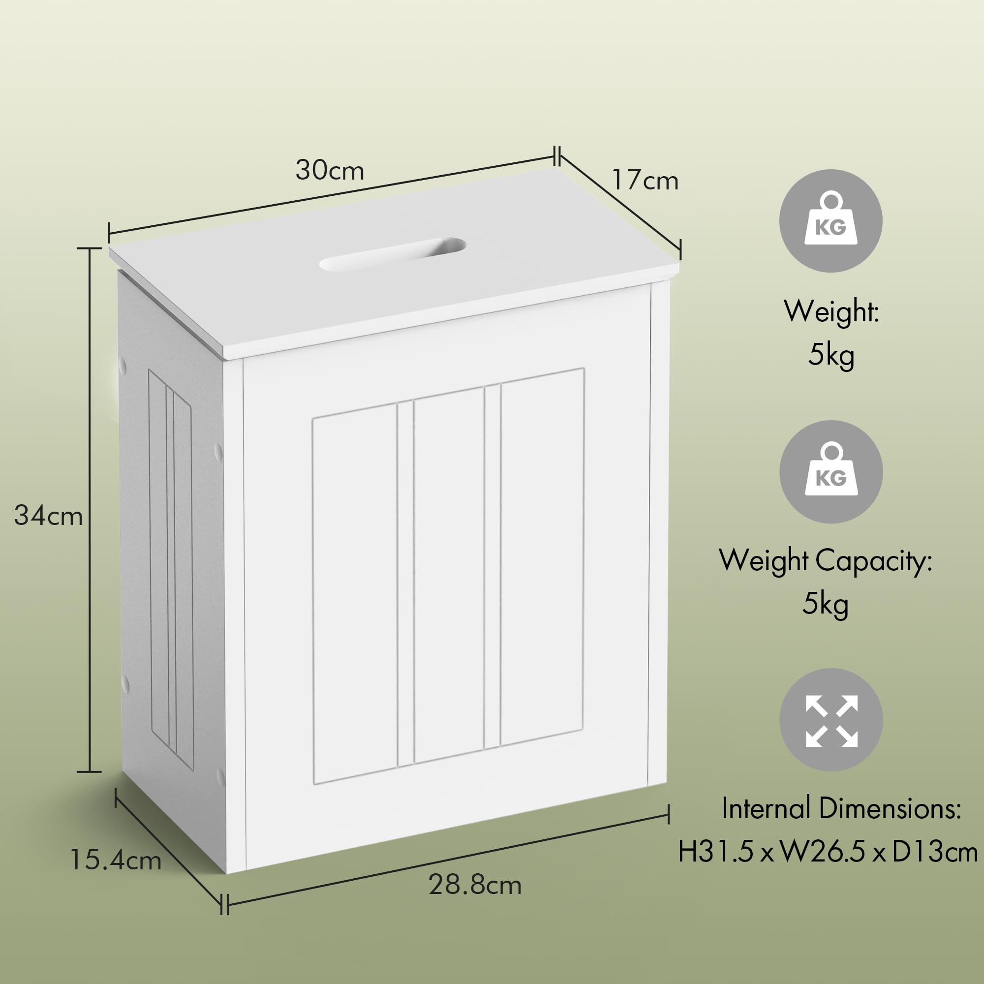 VonHaus Slim Mobile Bagno Bianco 30x17x35 cm Coloniale