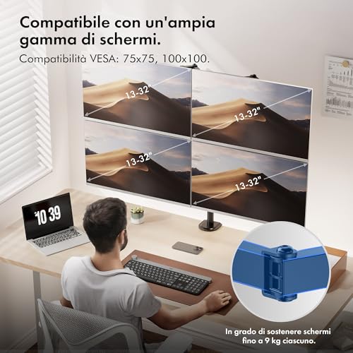 VonHaus supporto monitor 4 schermi 13-32" VESA acciaio
