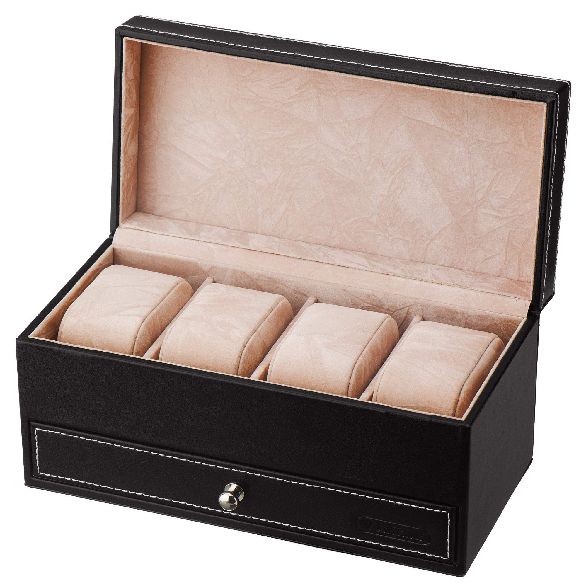 VonHaus Scatola 4 Orologi e Gemelli Ecopelle Nera