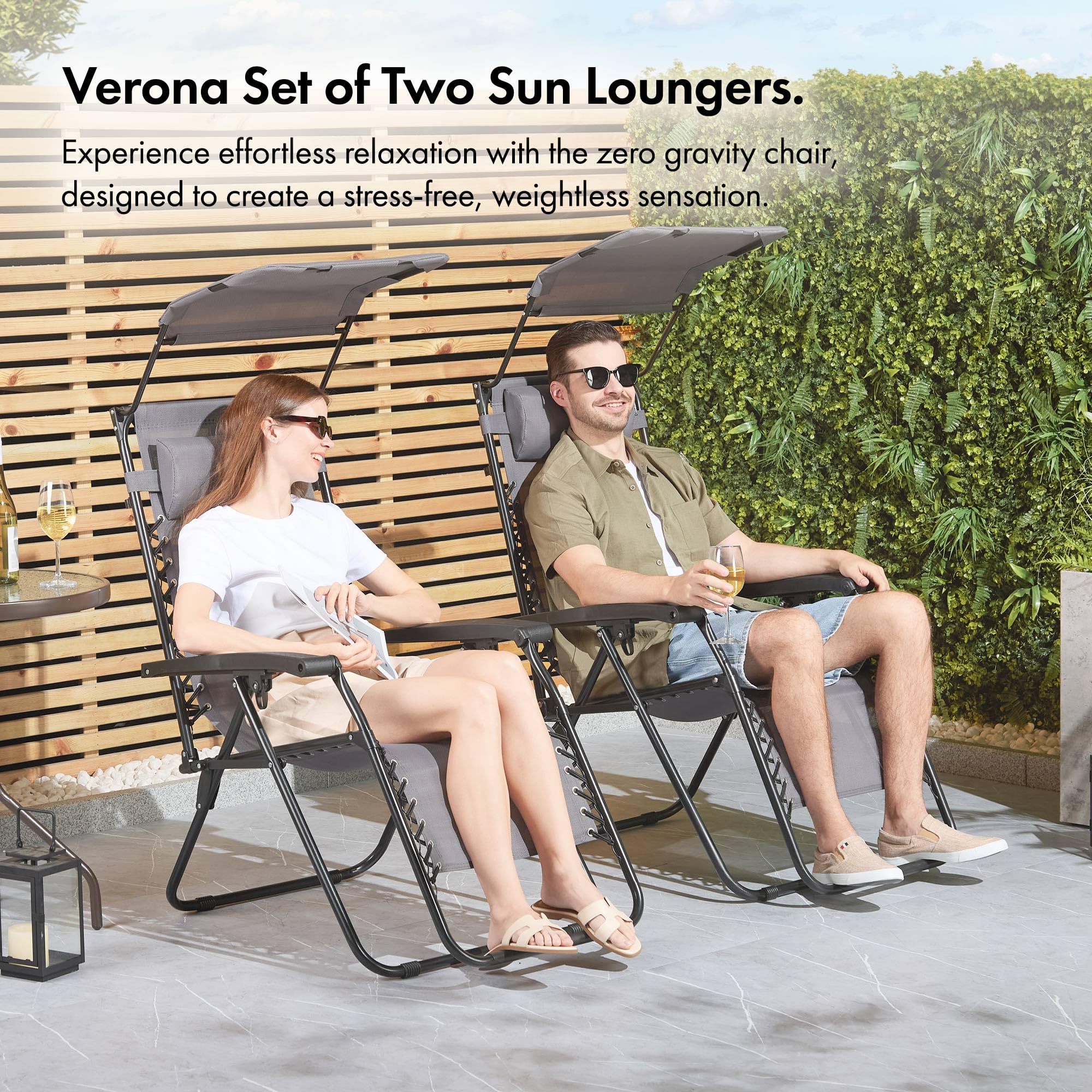 VonHaus Zero Gravity set 2 sdraio con tettuccio grigio