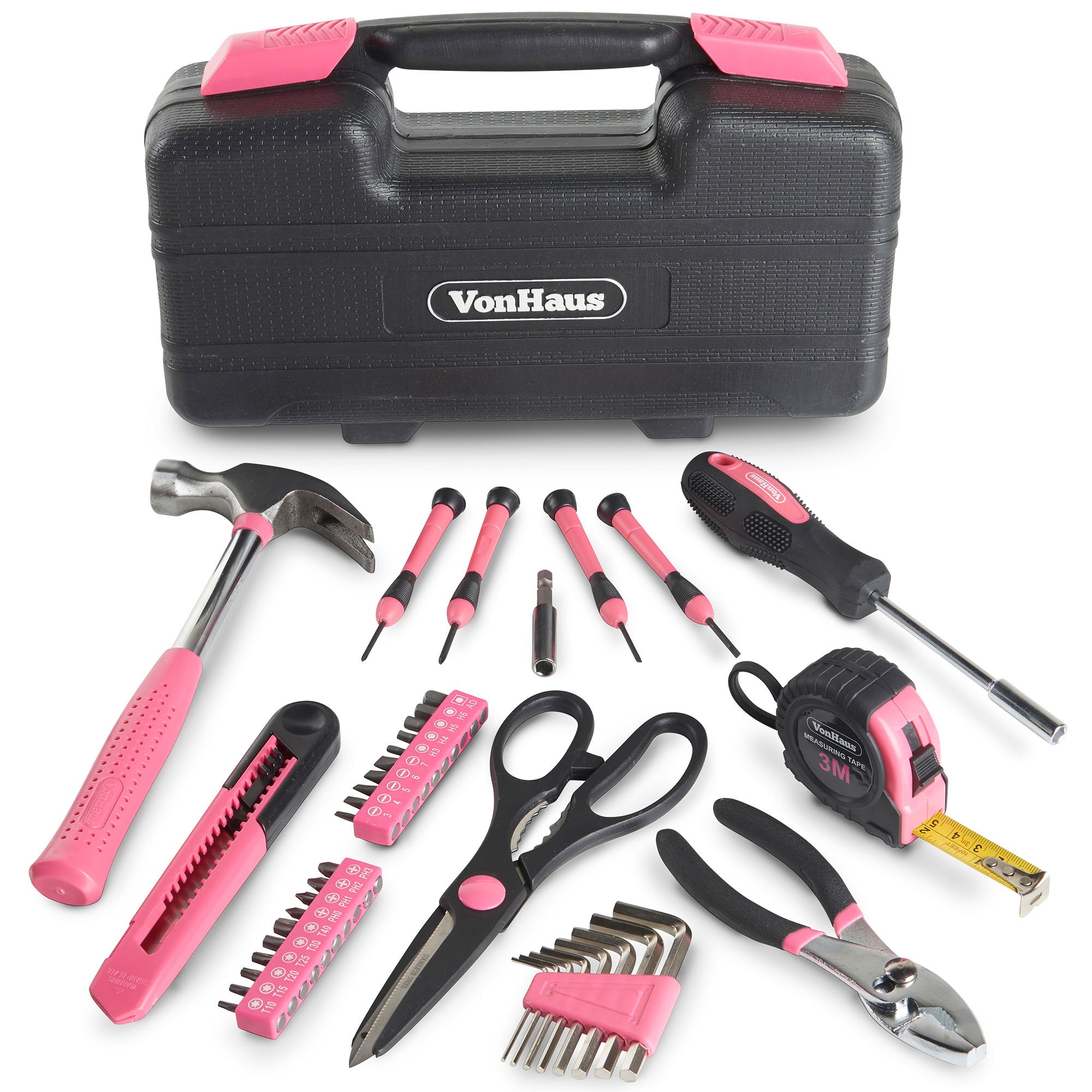 VonHaus set attrezzi 39 pezzi rosa con valigetta fai da te