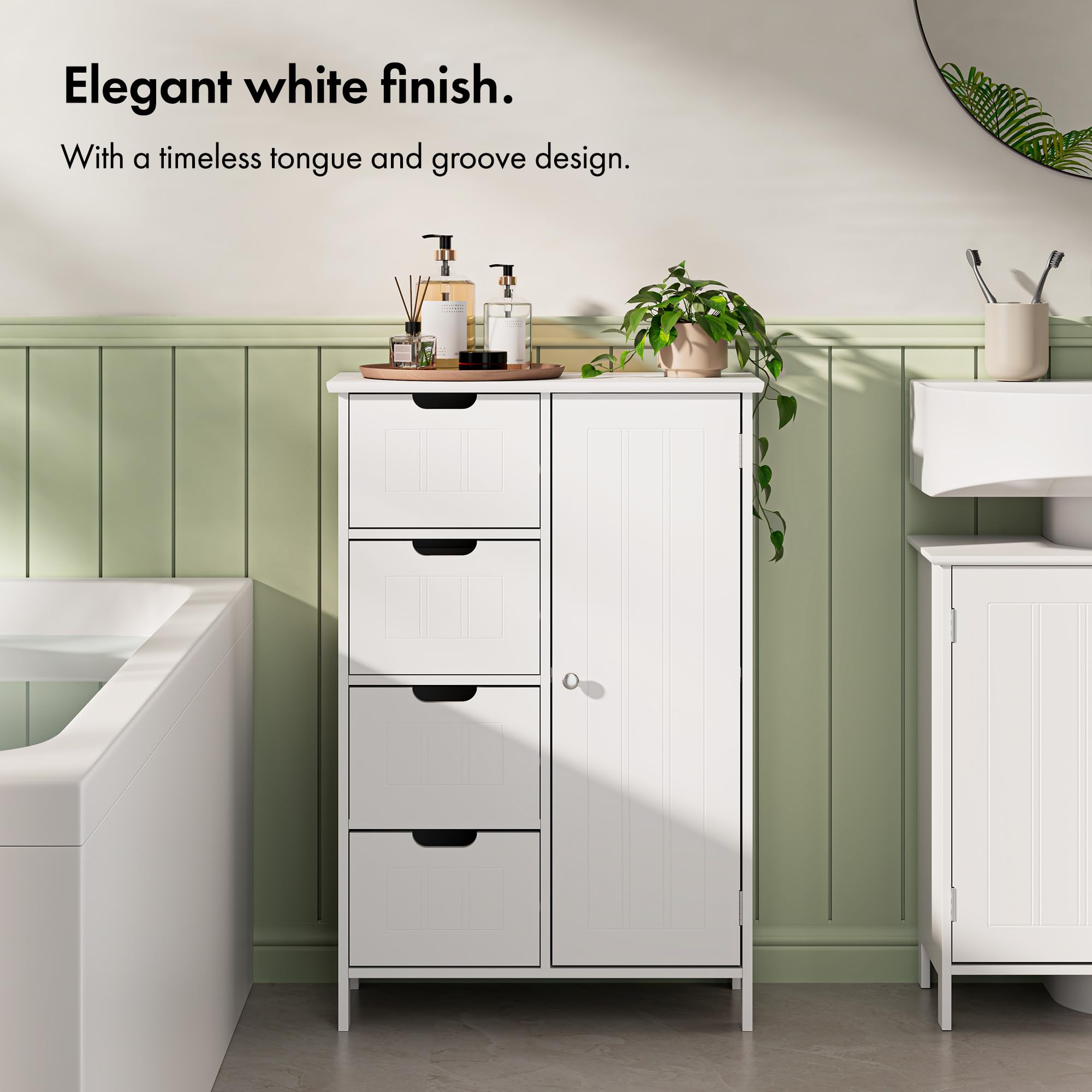 VonHaus Mobiletto 4 Cassetti Bianco 82 cm Stile Coloniale