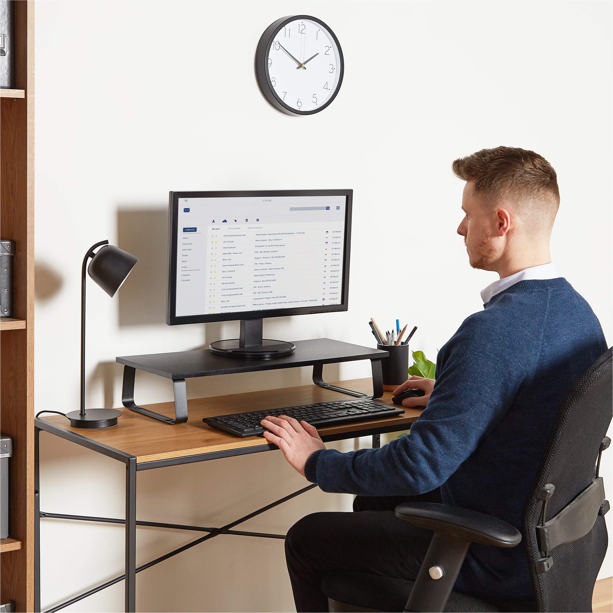VonHaus Rialzo Monitor Scrivania Acciaio Nero