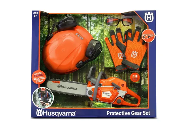 Husqvarna 550XP motosega giocattolo bambini con casco e guanti