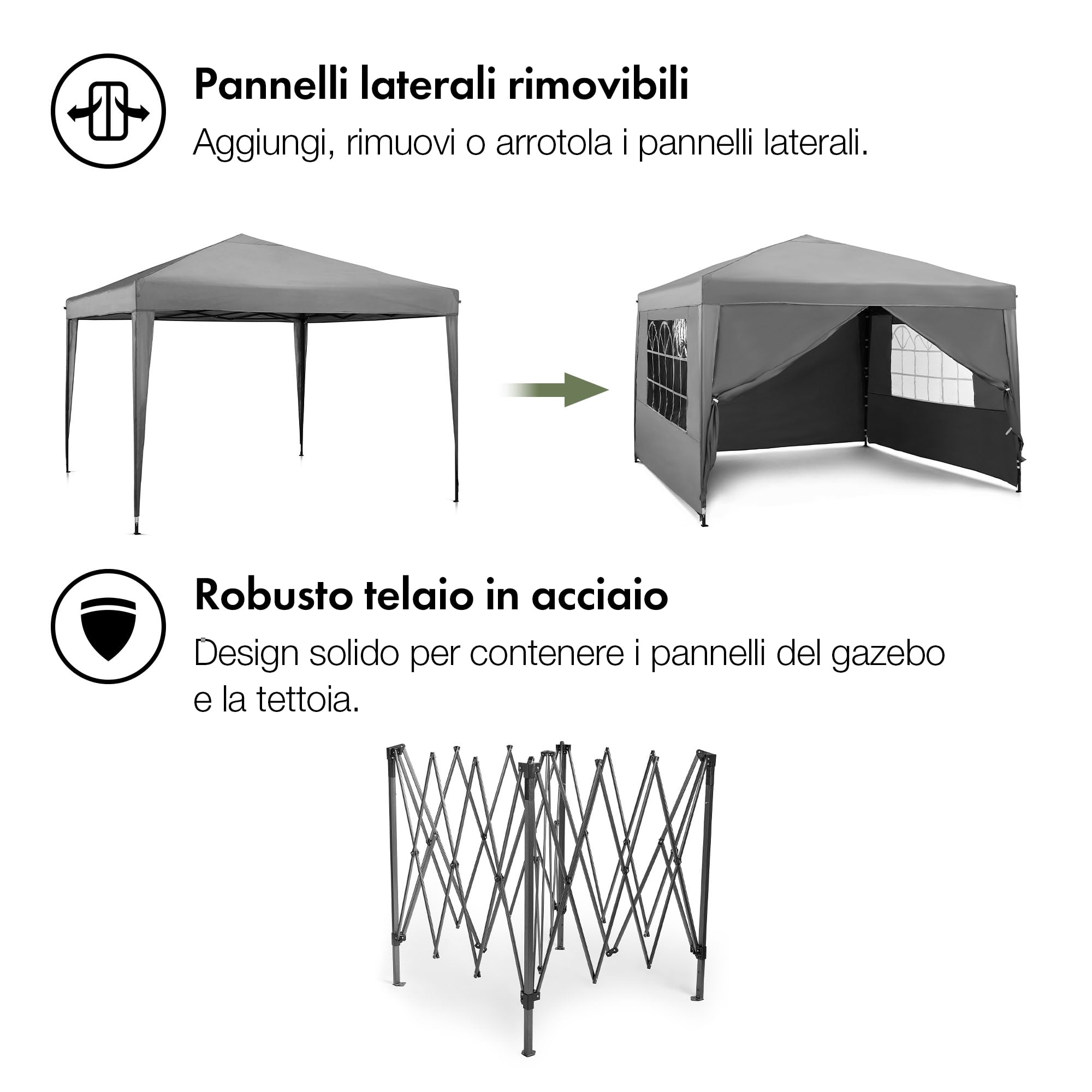VonHaus Gazebo Pieghevole 3x3 m con 4 Pareti