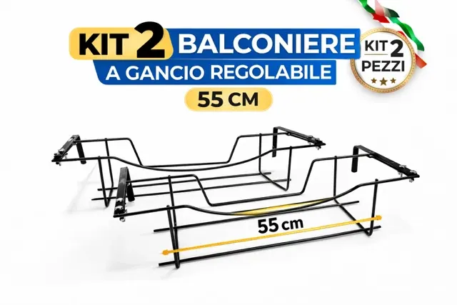 Balconiera portavaso ferro nero 55 cm kit 2 pezzi