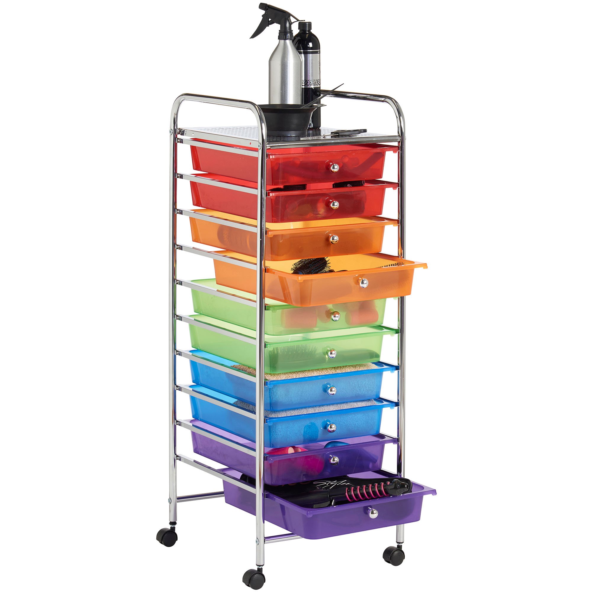 VonHaus Carrello 10 Cassetti Plastica 90x32x36,5 cm Ruote