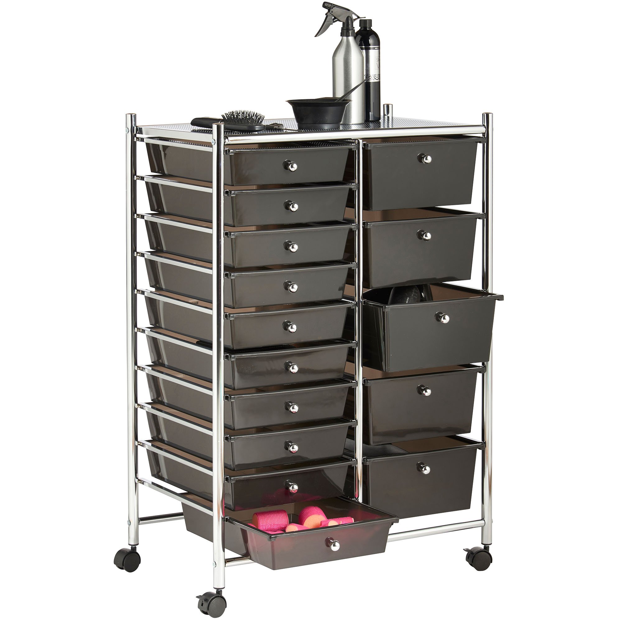 VonHaus Carrello 15 Cassetti Nero con Ruote Ufficio