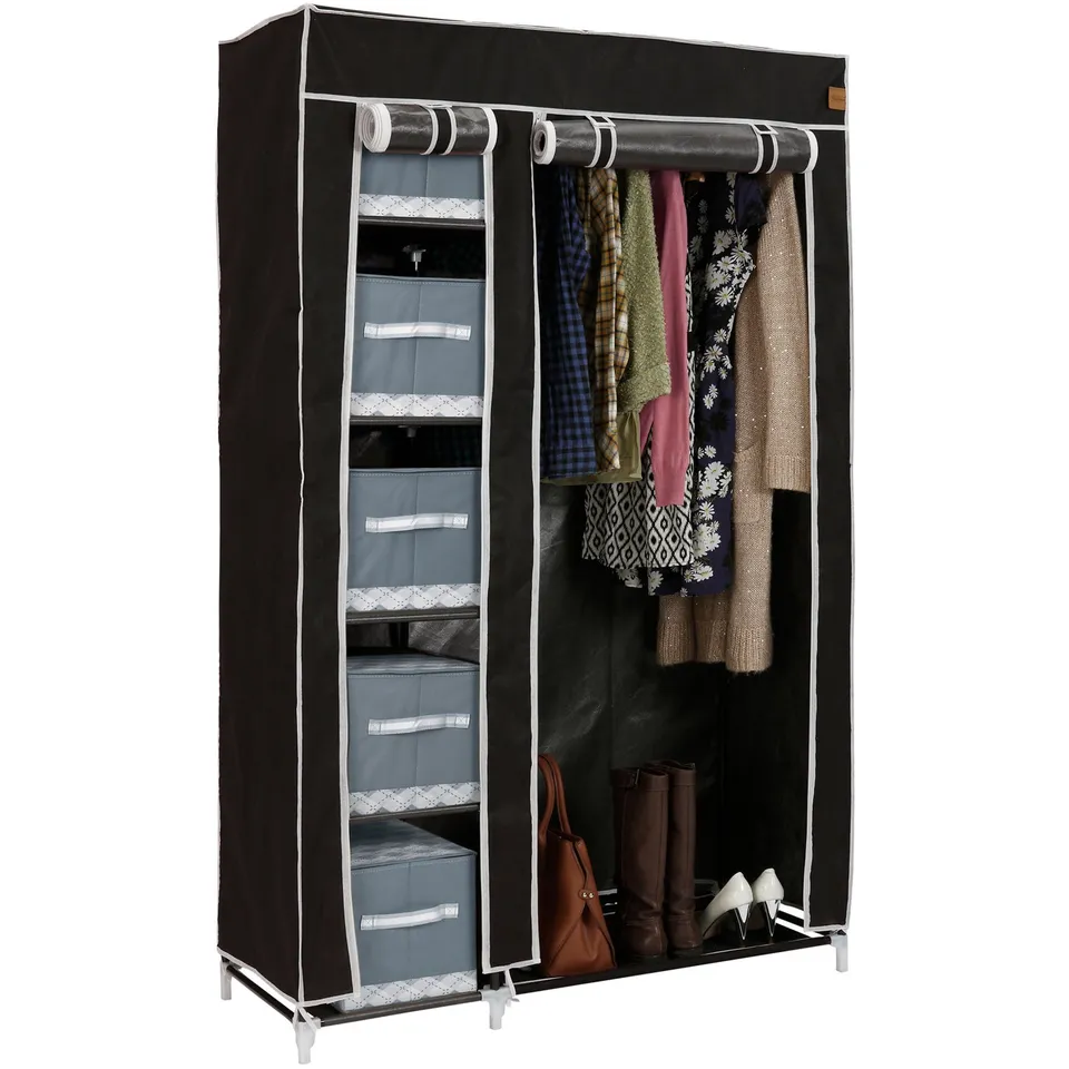 VonHaus guardaroba doppio in tela nero 100x175x45 cm
