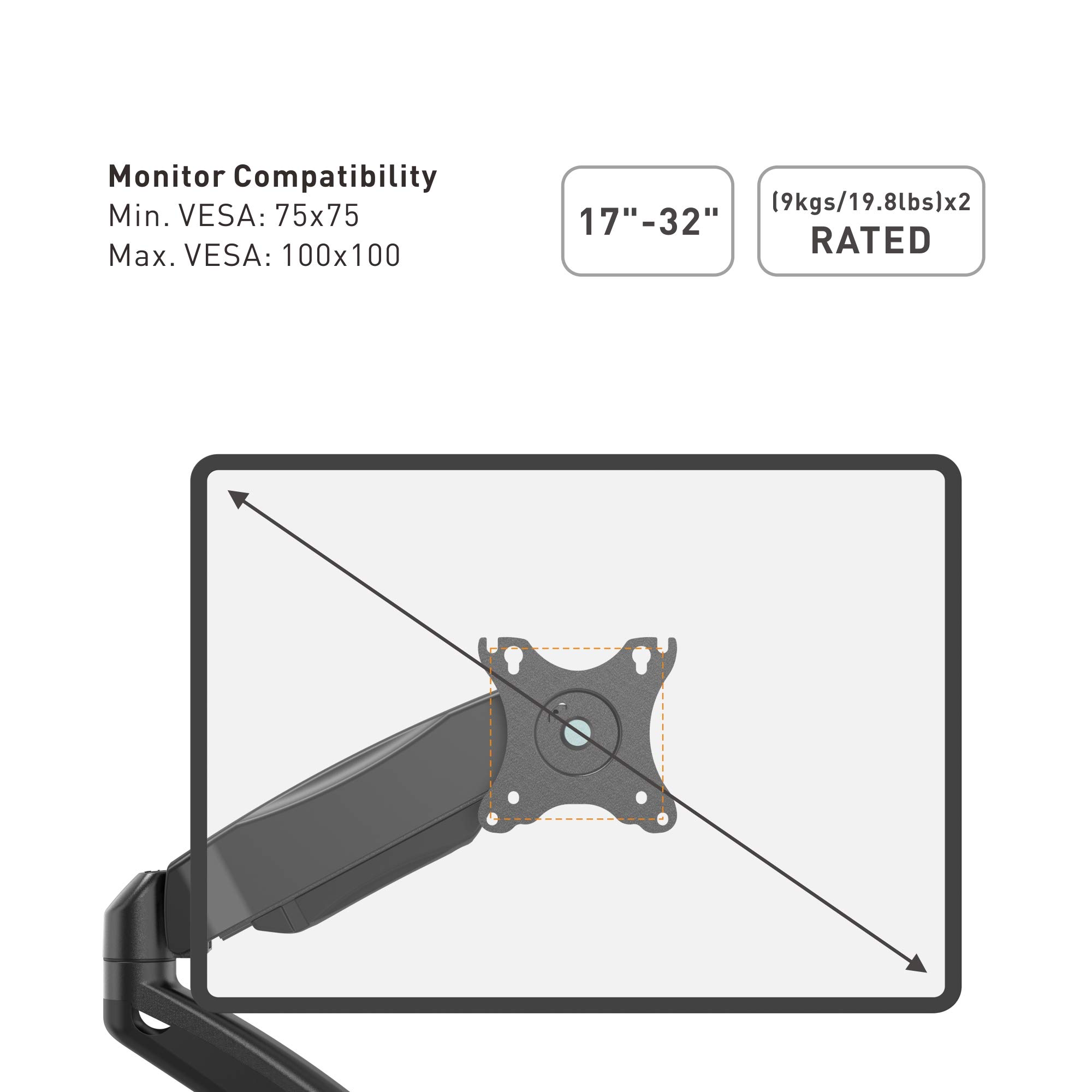 VonHaus Supporto parete doppio monitor 17-27 pollici VESA