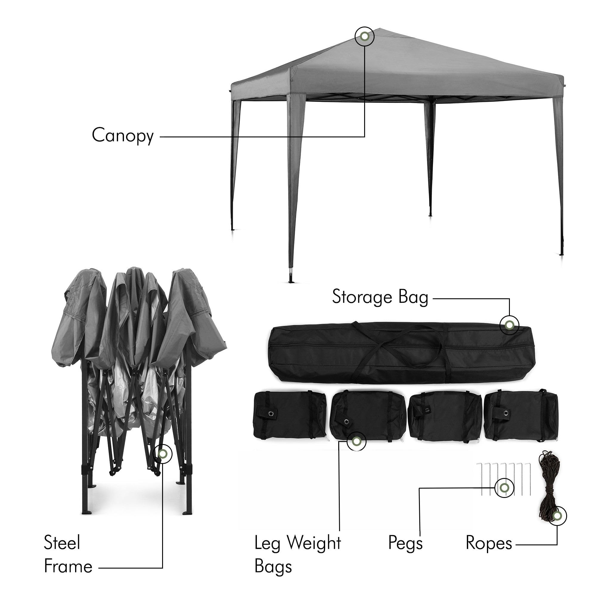 VonHaus Gazebo 3x3 Grigio Ardesia pieghevole