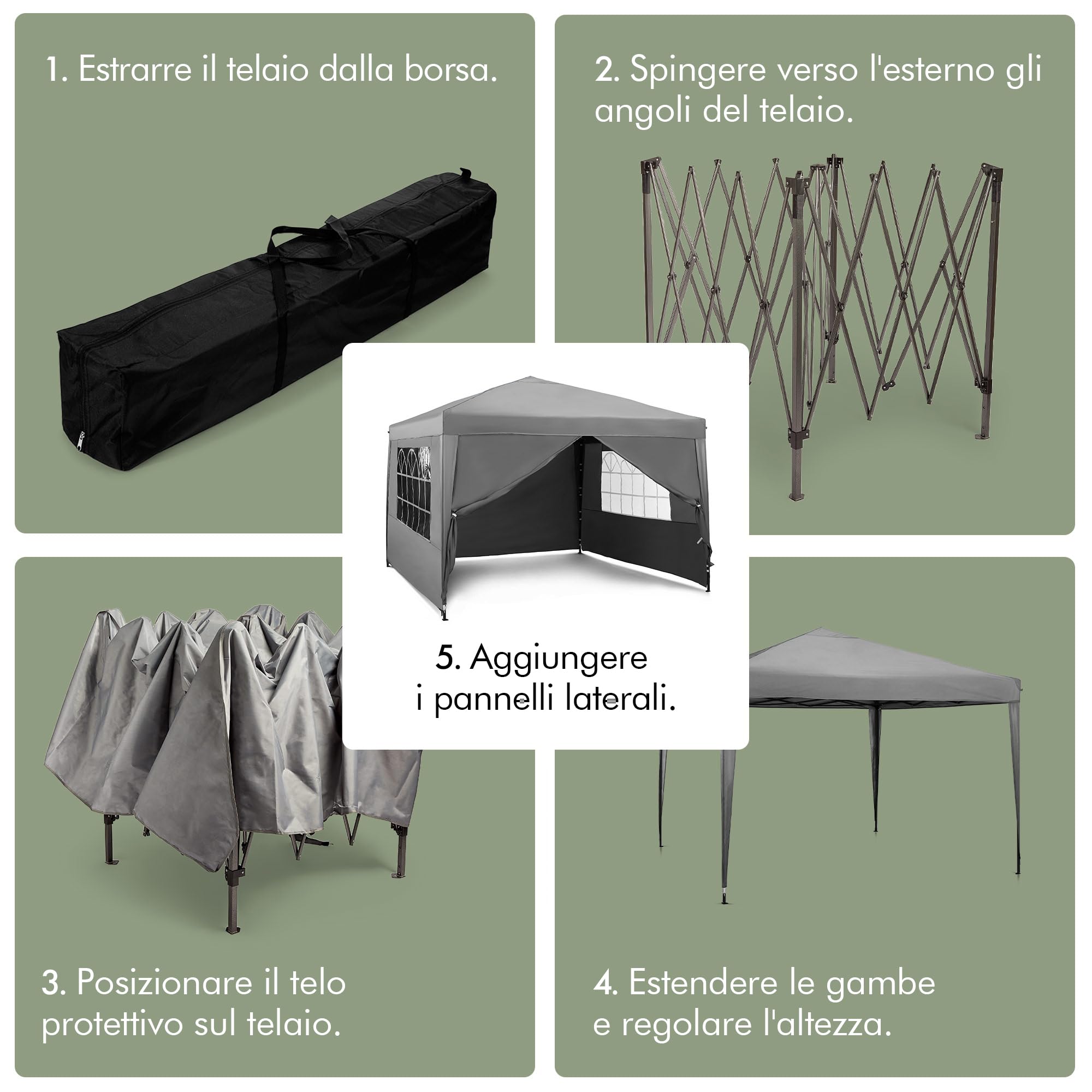 VonHaus Gazebo Pieghevole 3x3 m con 4 Pareti
