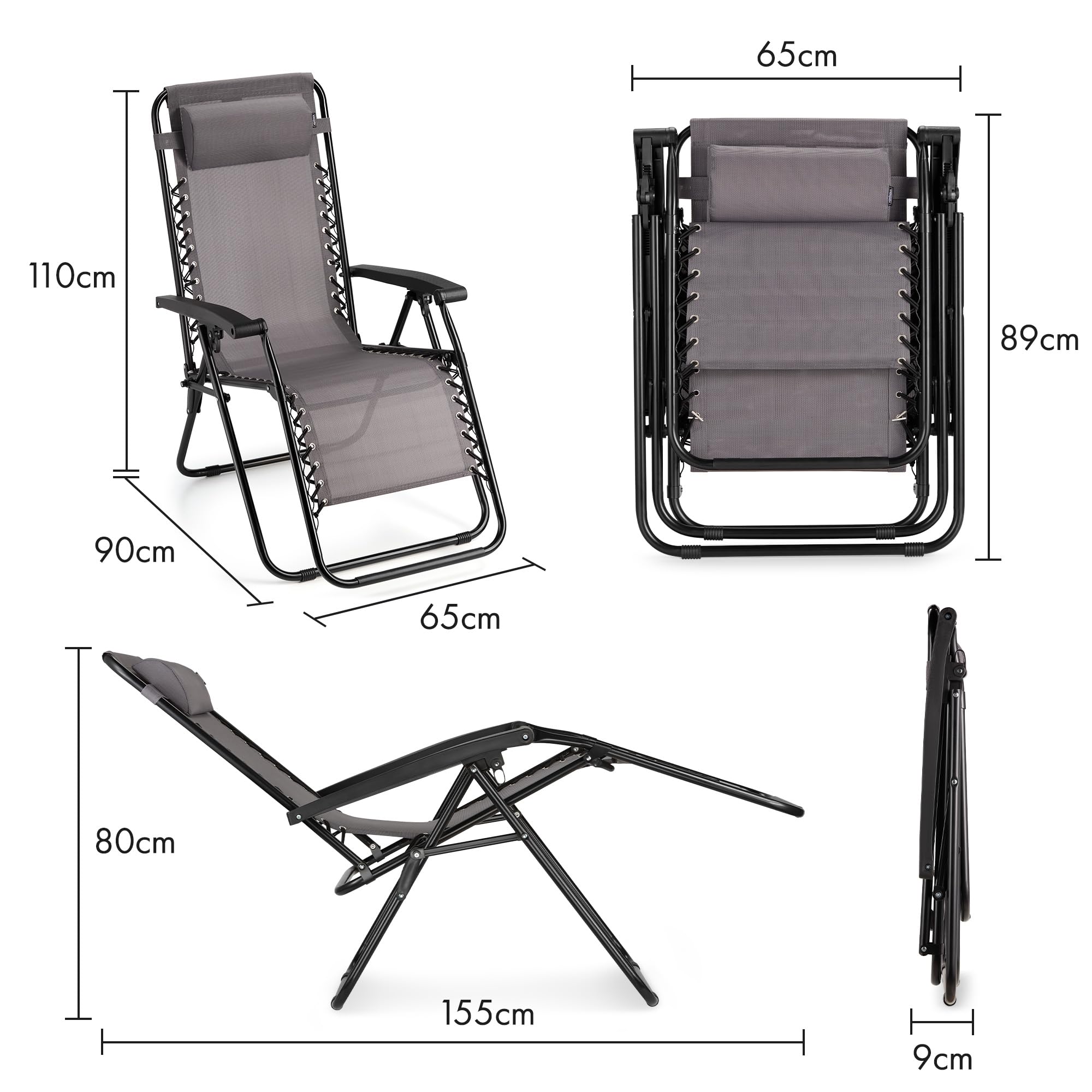 VonHaus Zero Gravity set 2 sdraio giardino textilene grigio