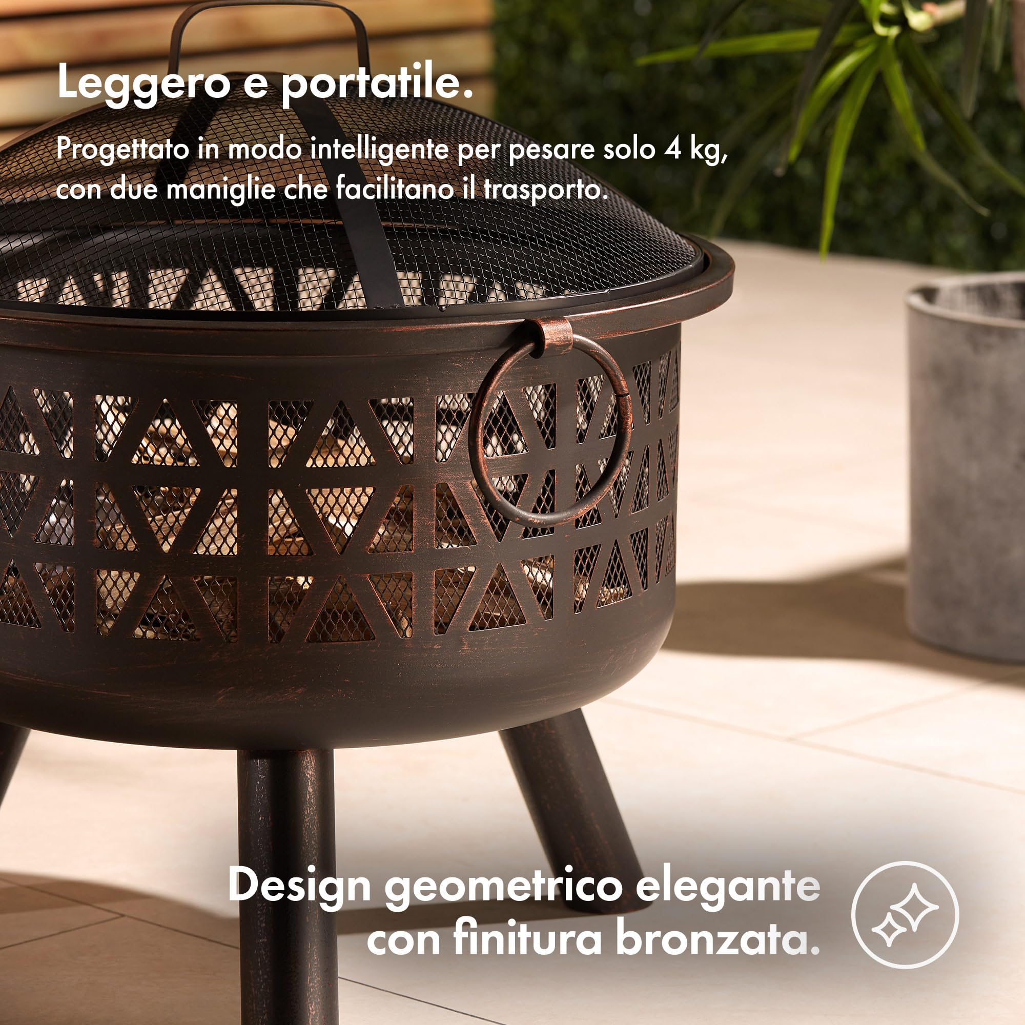 VonHaus Braciere geometrico bronzo 54,5 cm legna carbone