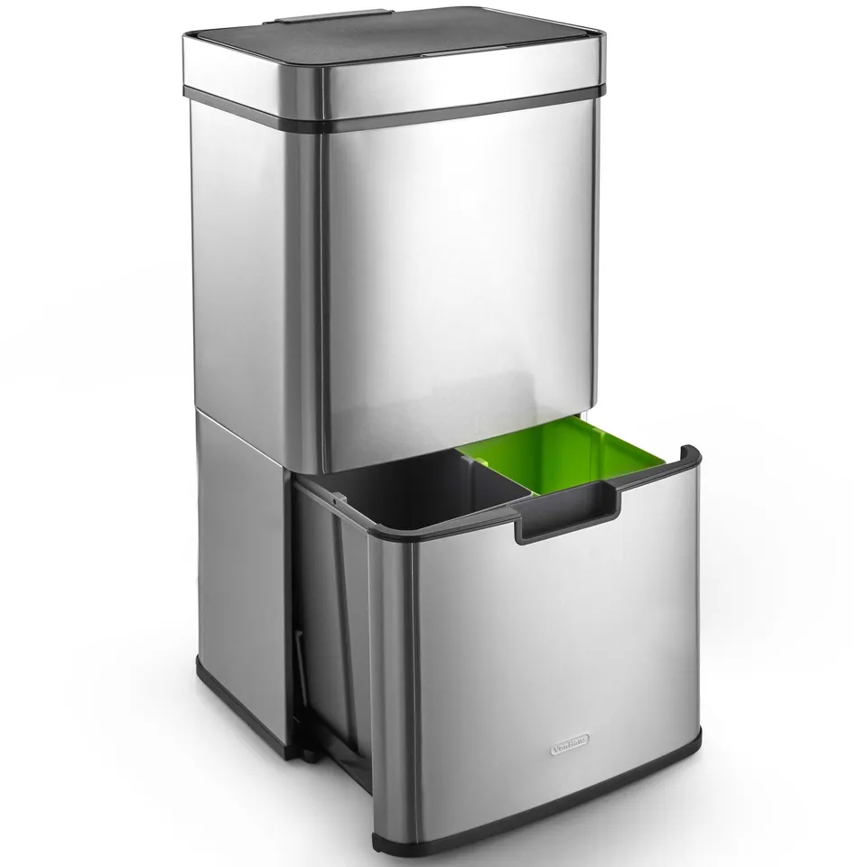 VonHaus pattumiera automatica sensore 72L acciaio nero 3 scomparti