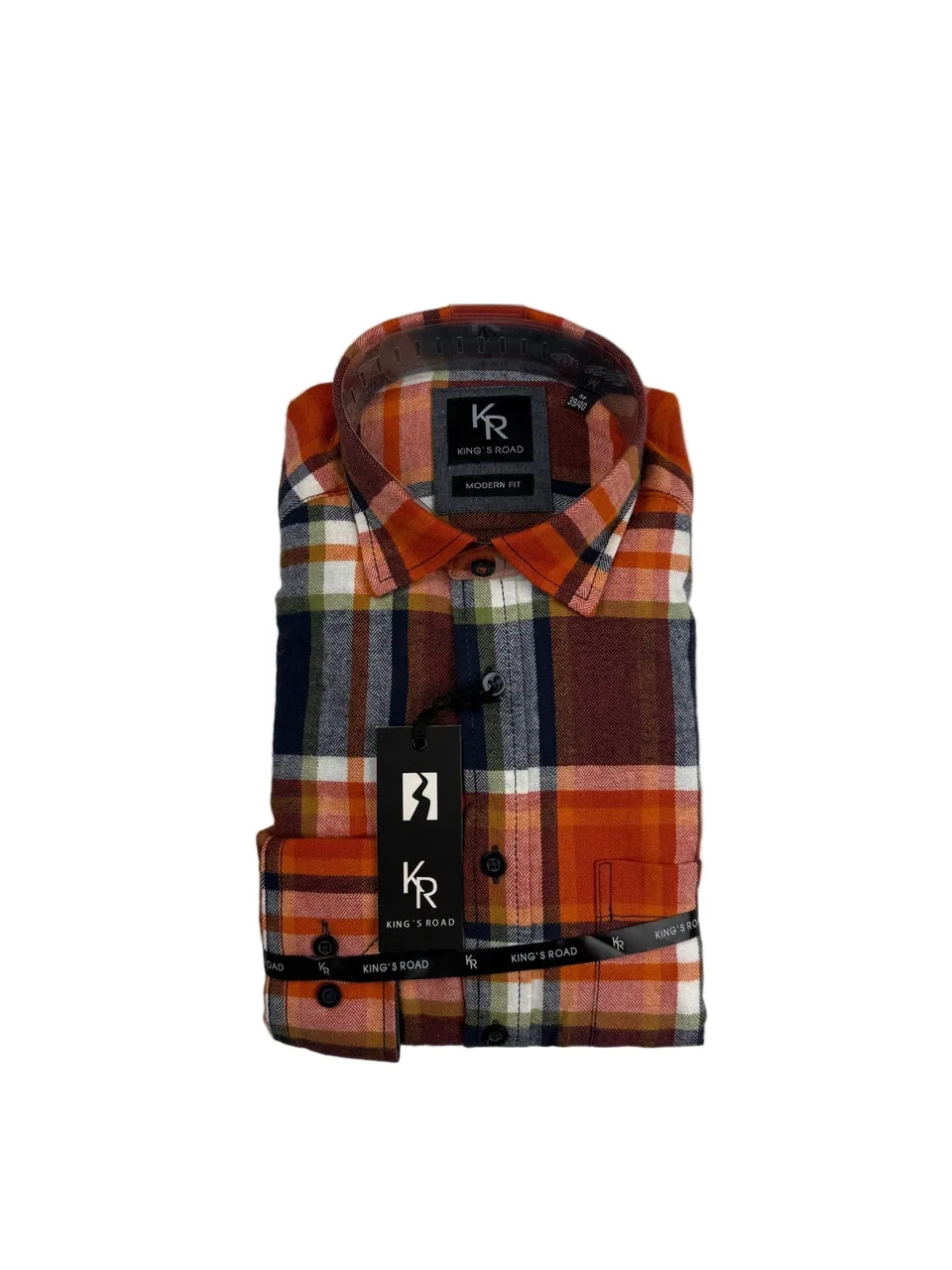 King's Road Major camicia flanella arancione blu
