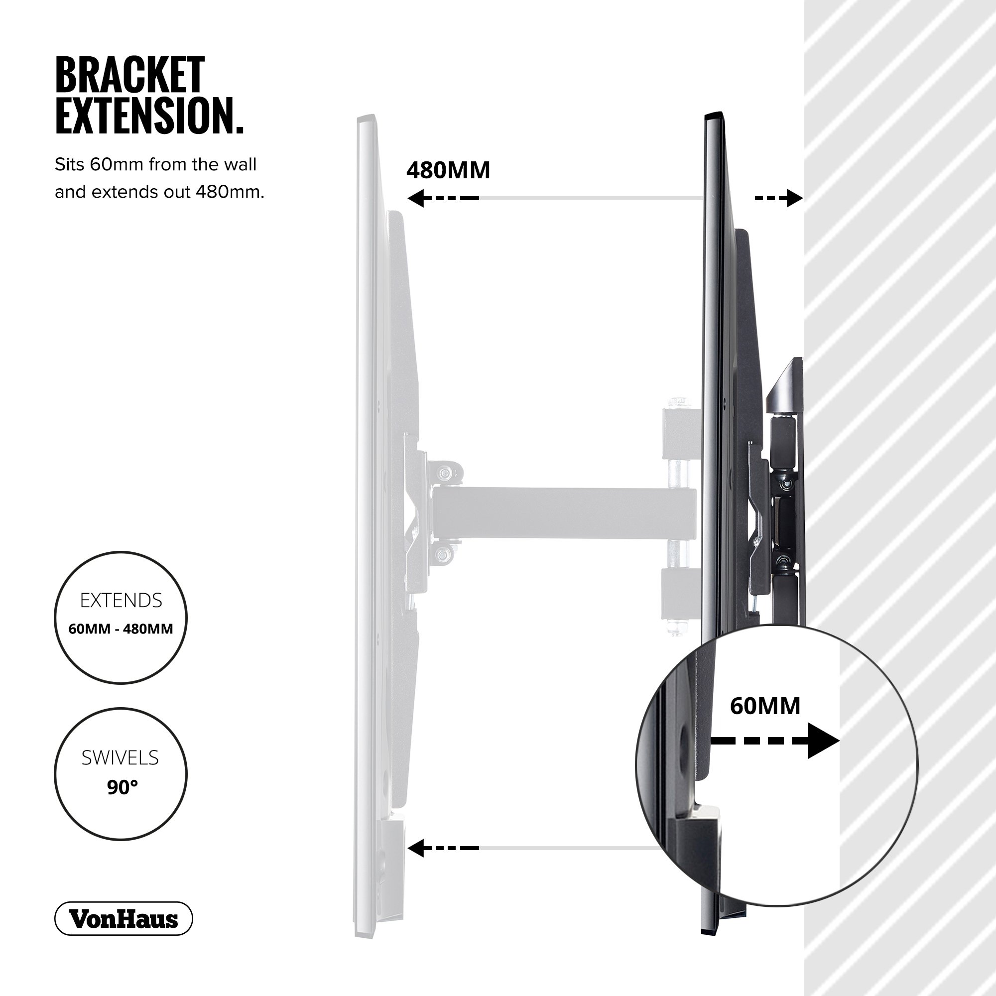 VonHaus Supporto TV Parete 23-56" VESA 400x400 Braccio 48 cm