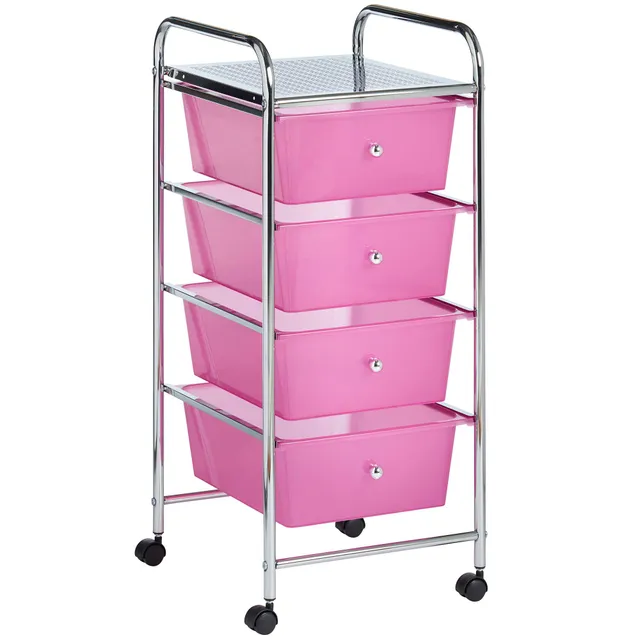 Vonhaus Carrello 4 Cassetti Rosa con Ruote 76 cm