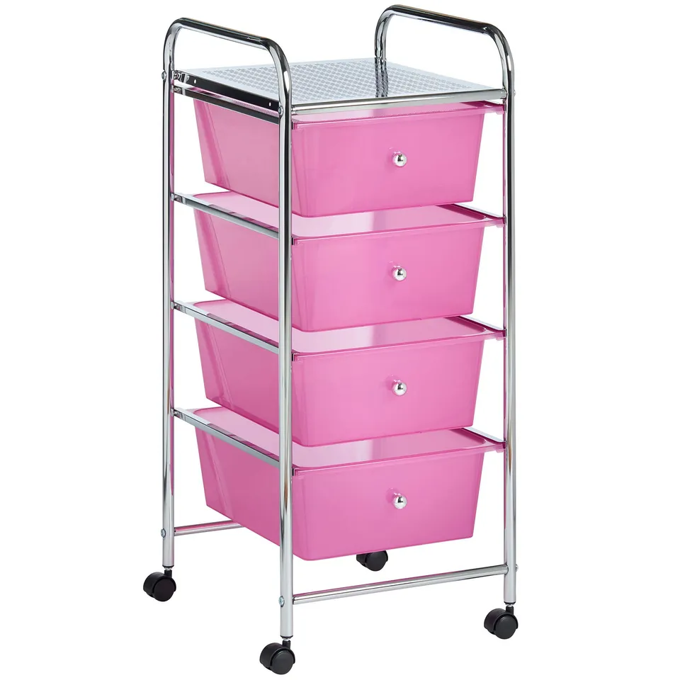 Vonhaus Carrello 4 Cassetti Rosa con Ruote 76 cm