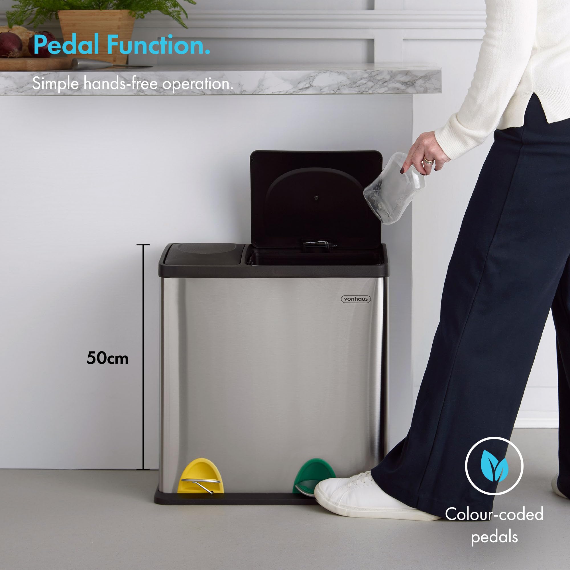 VonHaus pattumiera 2 scomparti inox 36 L a pedale