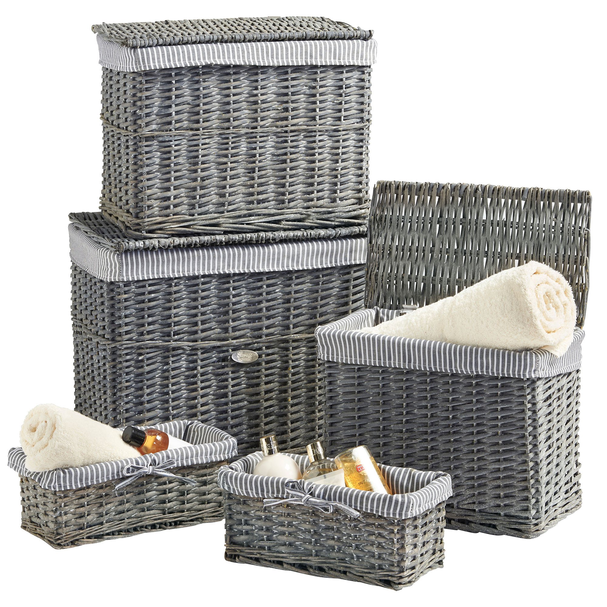 VonHaus Set 5 cesti vimini grigi con fodera lavabile
