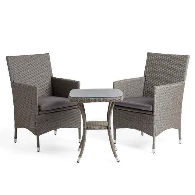 VonHaus Set Giardino Rattan 3 Pezzi Grigio con Vetro