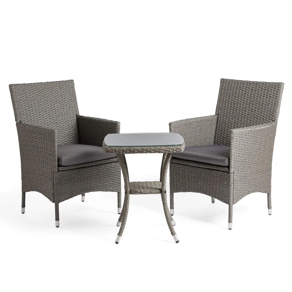 VonHaus Set Giardino Rattan 3 Pezzi Grigio con Vetro