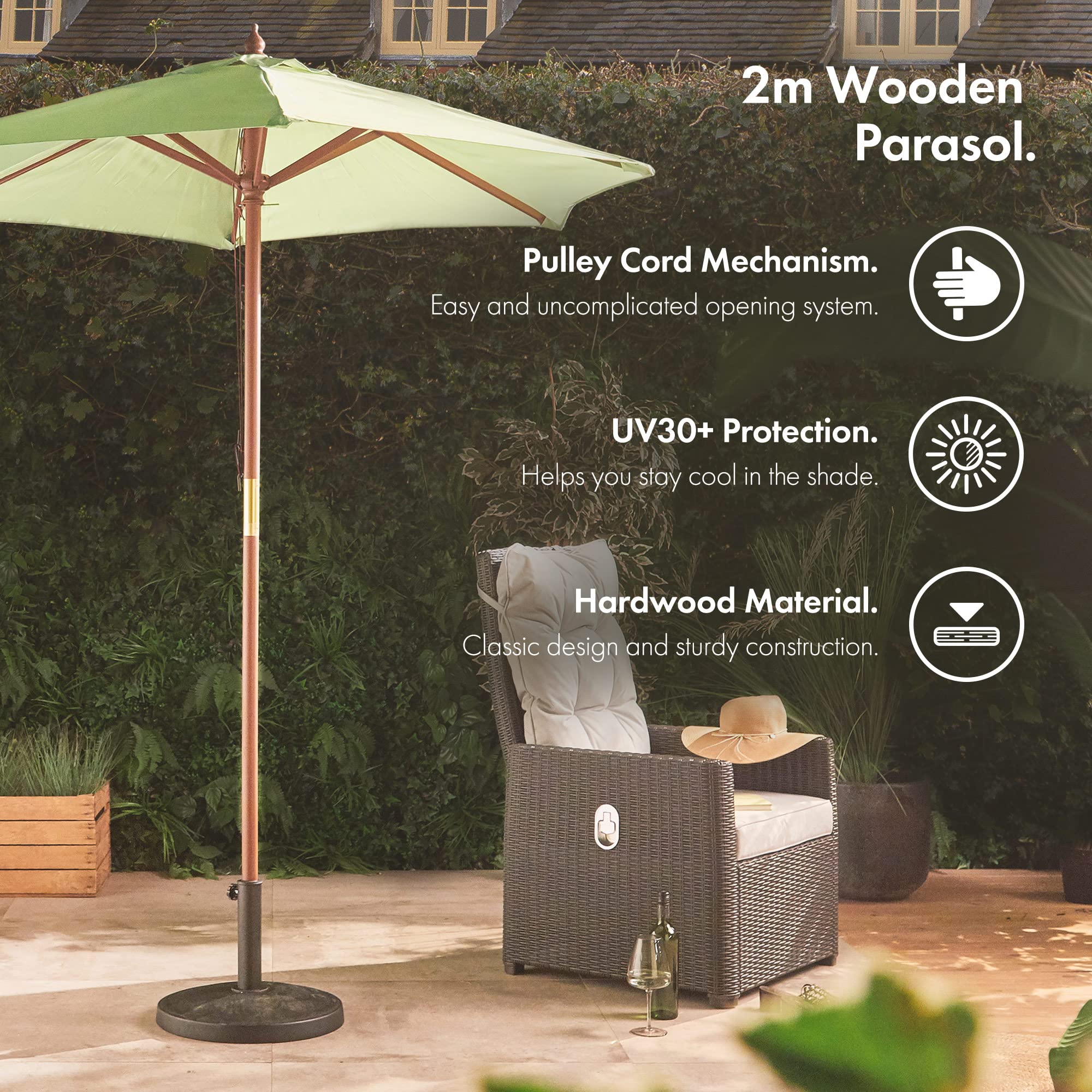 VonHaus Ombrellone legno 2 m giardino e patio