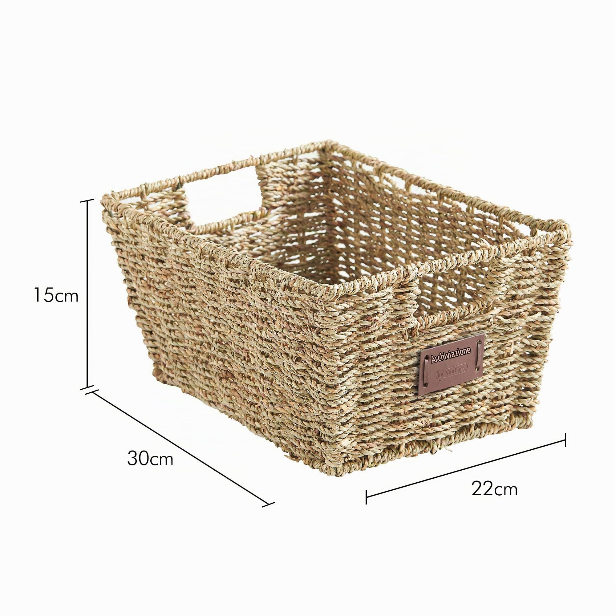 VonHaus Set 4 Cesti Seagrass Intrecciati con Manici