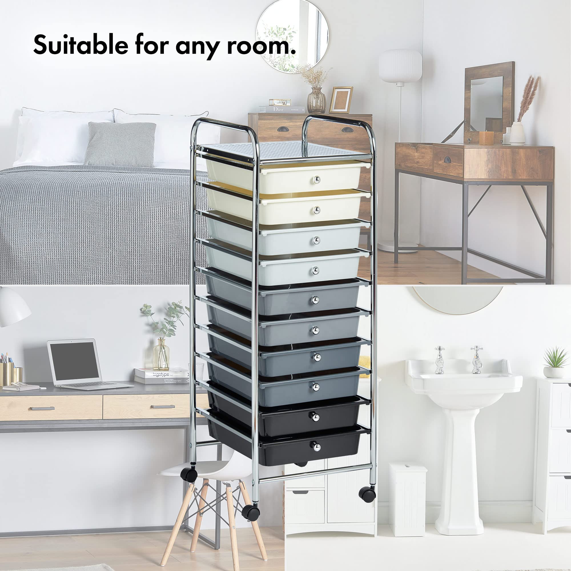 VonHaus Carrello 10 cassetti con ruote nero per ufficio