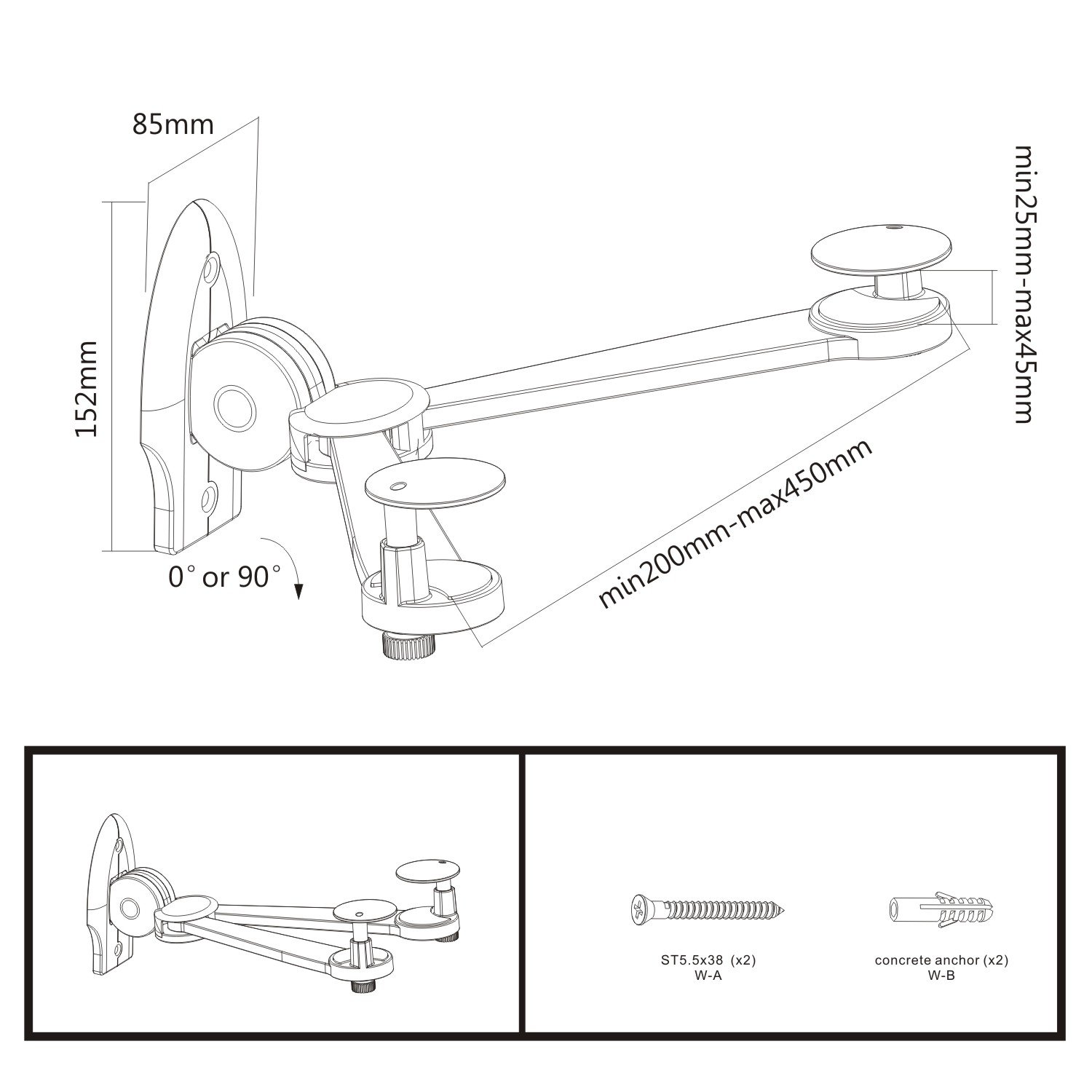 VonHaus Supporto Parete Regolabile DVD Decoder 3 Kg