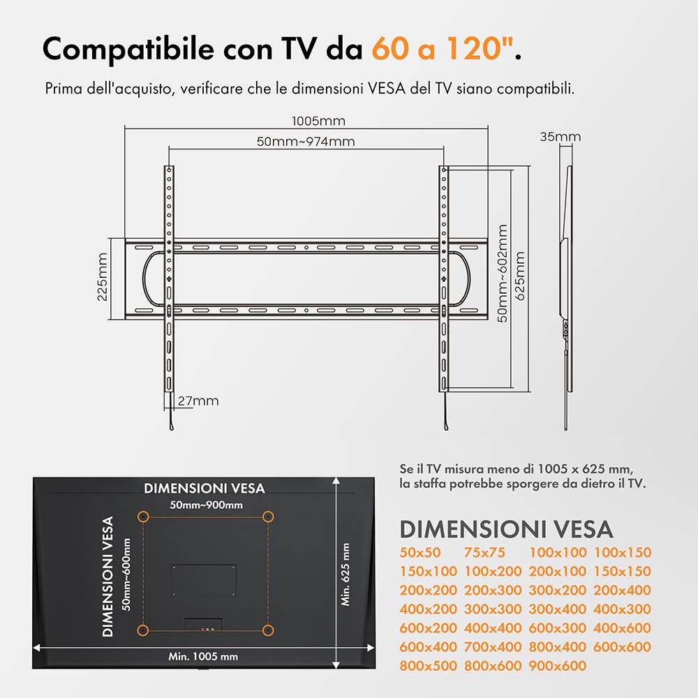 VonHaus Staffa TV Parete 60-120 Pollici 120 Kg Ultra Slim