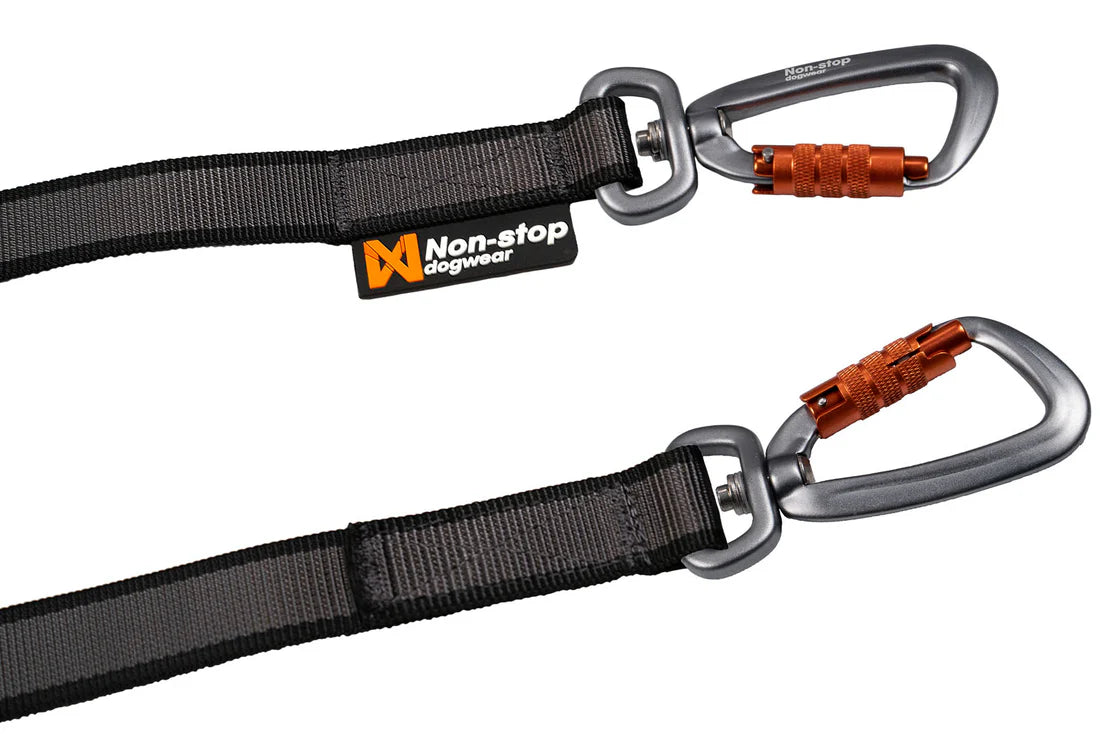 Non-stop Dogwear Touring Double guinzaglio cani nero grigio 13 mm