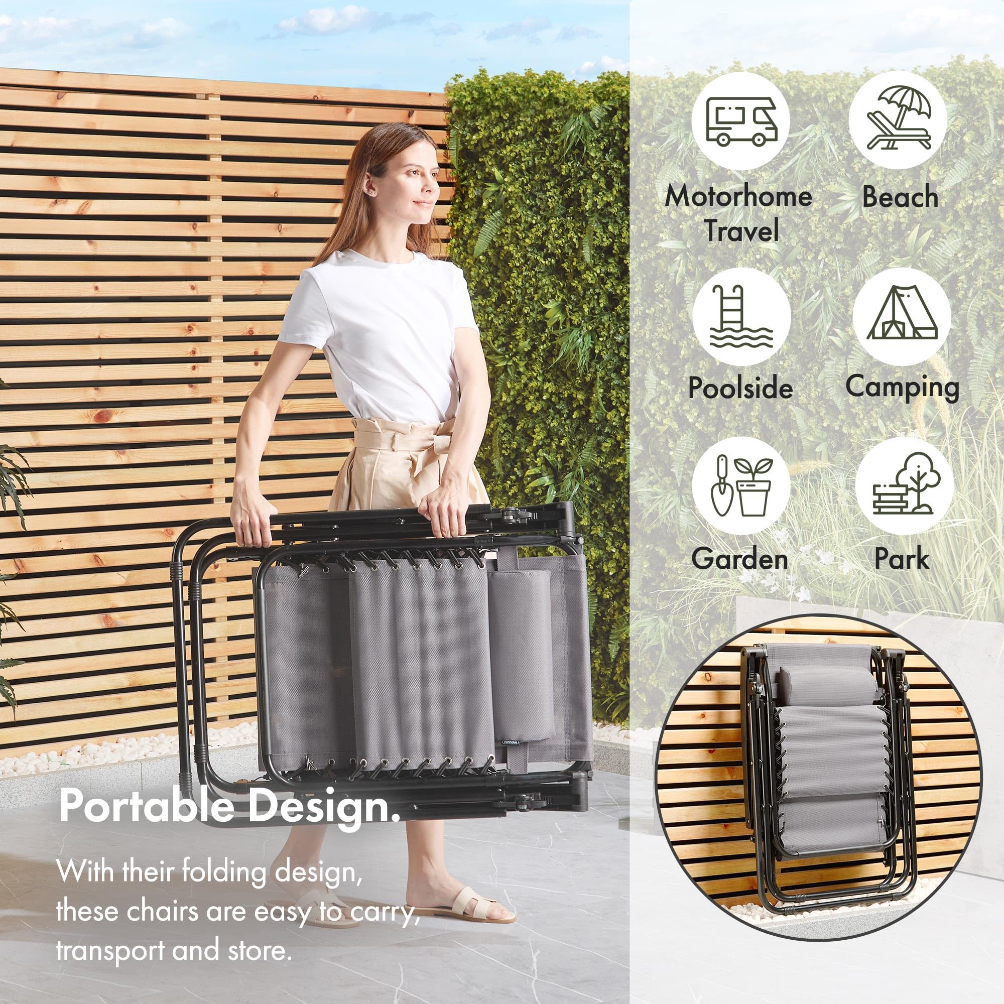 VonHaus Zero Gravity set 2 sdraio con tettuccio grigio