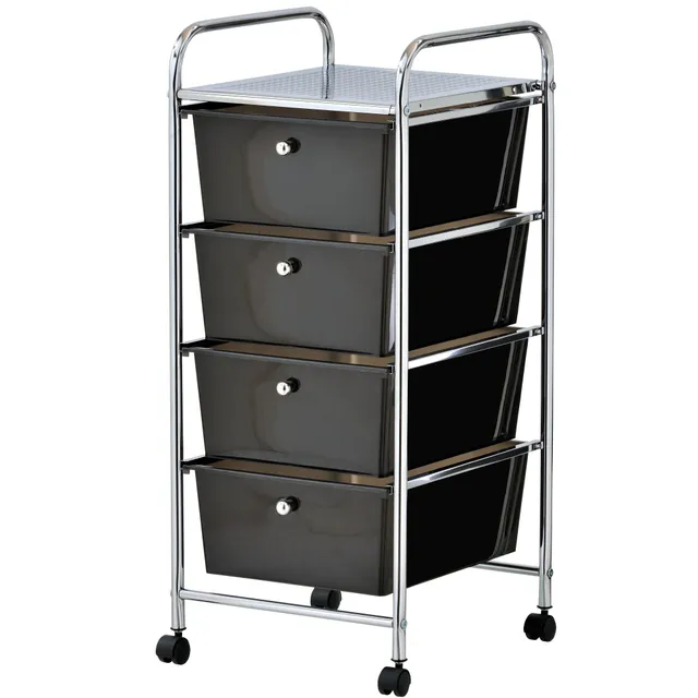 VonHaus Carrello 4 Cassetti Nero Ruote Ufficio