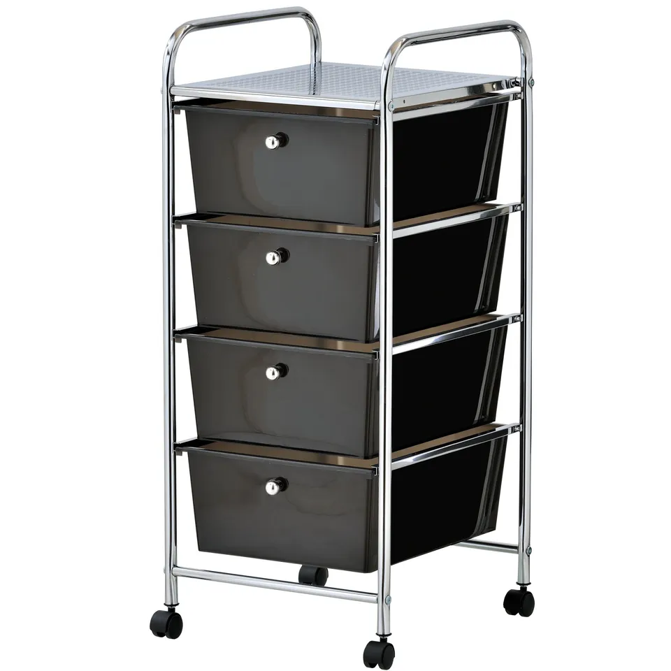 VonHaus Carrello 4 Cassetti Nero Ruote Ufficio